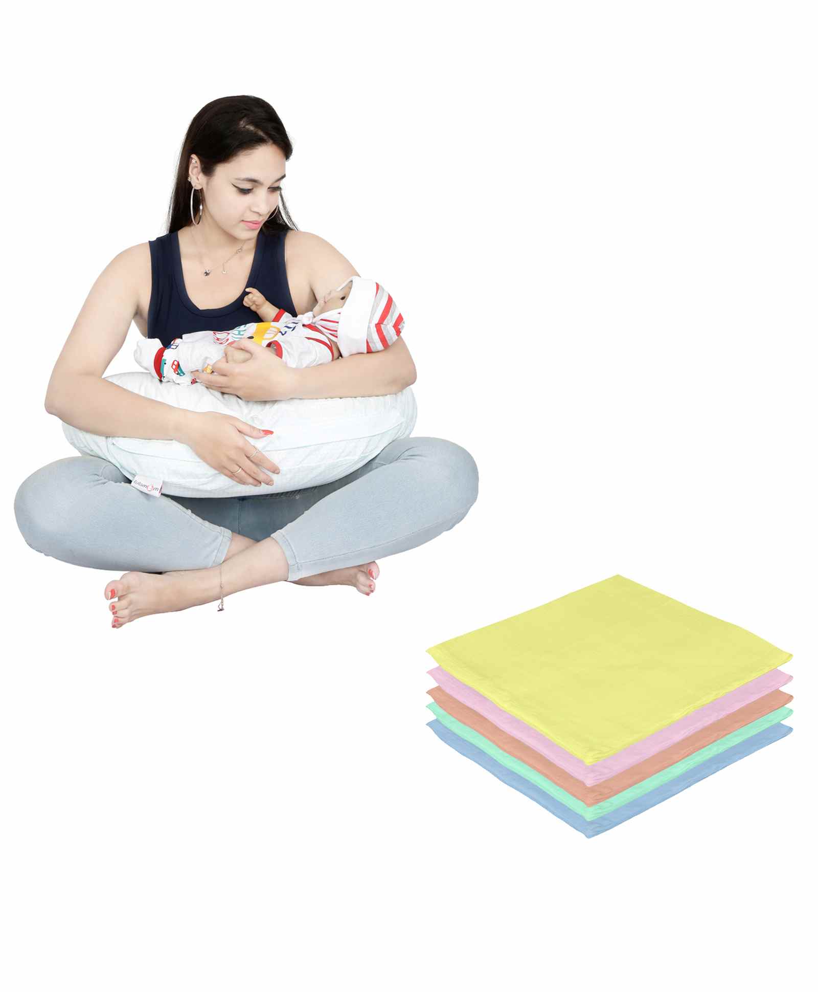 Lulamom Nursing Pillow with Cover Swish Print & Muslin Napkin - Green-picture-25