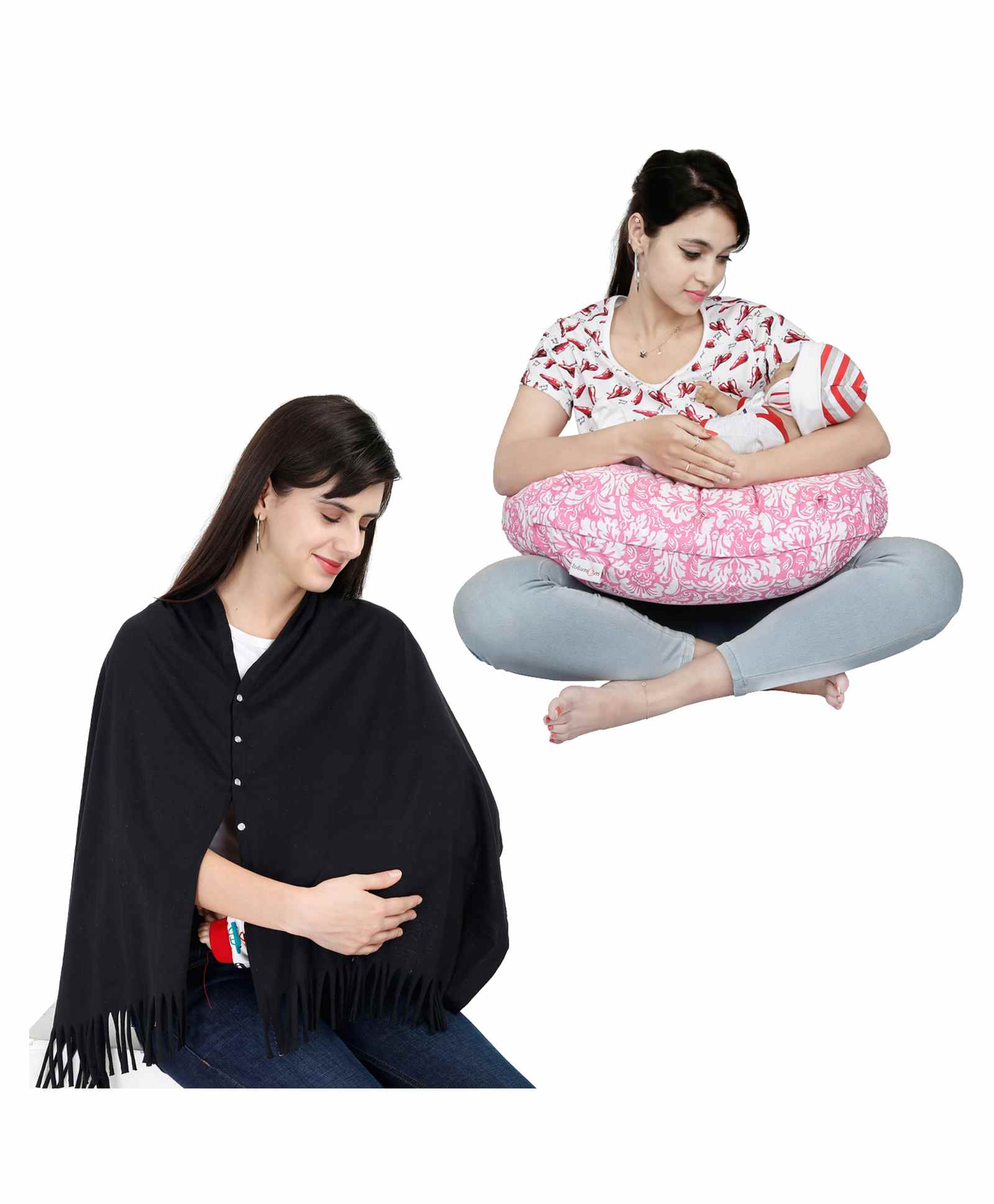 Lulamom 100% Cotton Nursing Shawl and Pillow Combo - Pink-picture-31