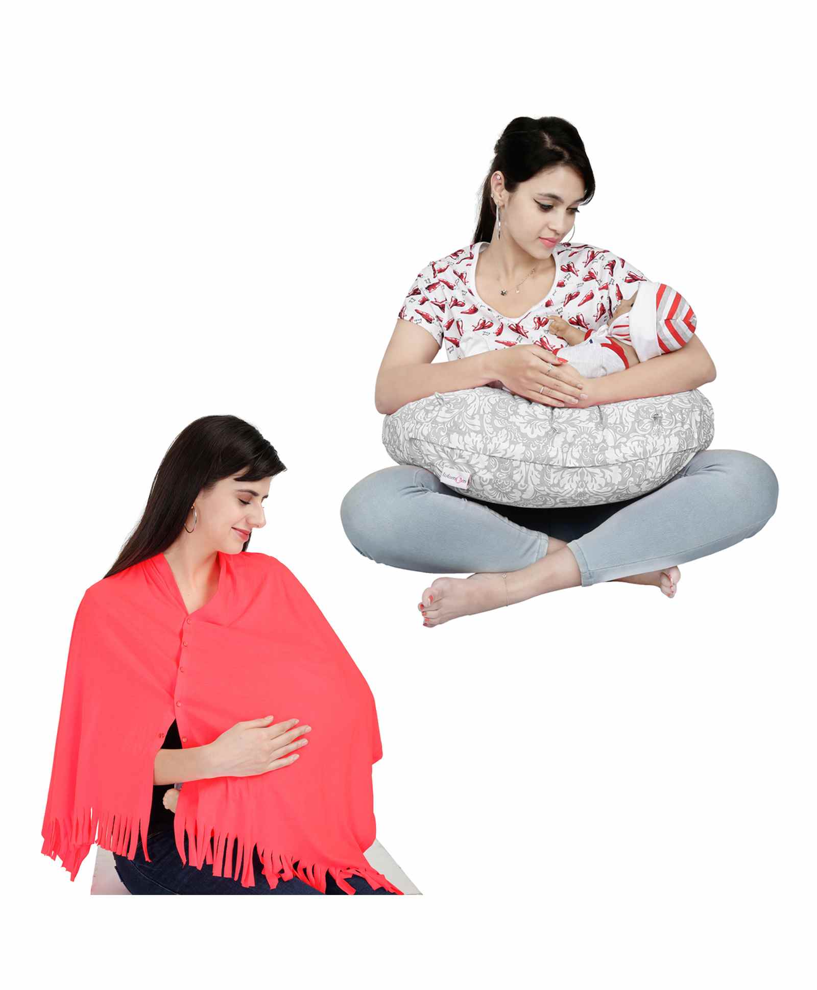 Lulamom 100% Cotton Nursing Shawl and Pillow Combo - Grey-picture-19