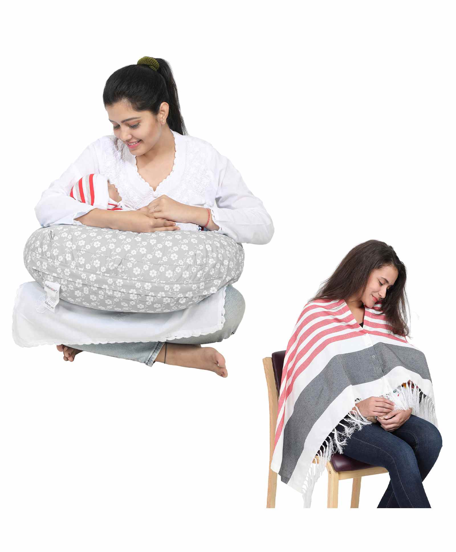 Lulamom 100% Cotton Nursing Shawl and Pillow Combo - Grey-picture-4