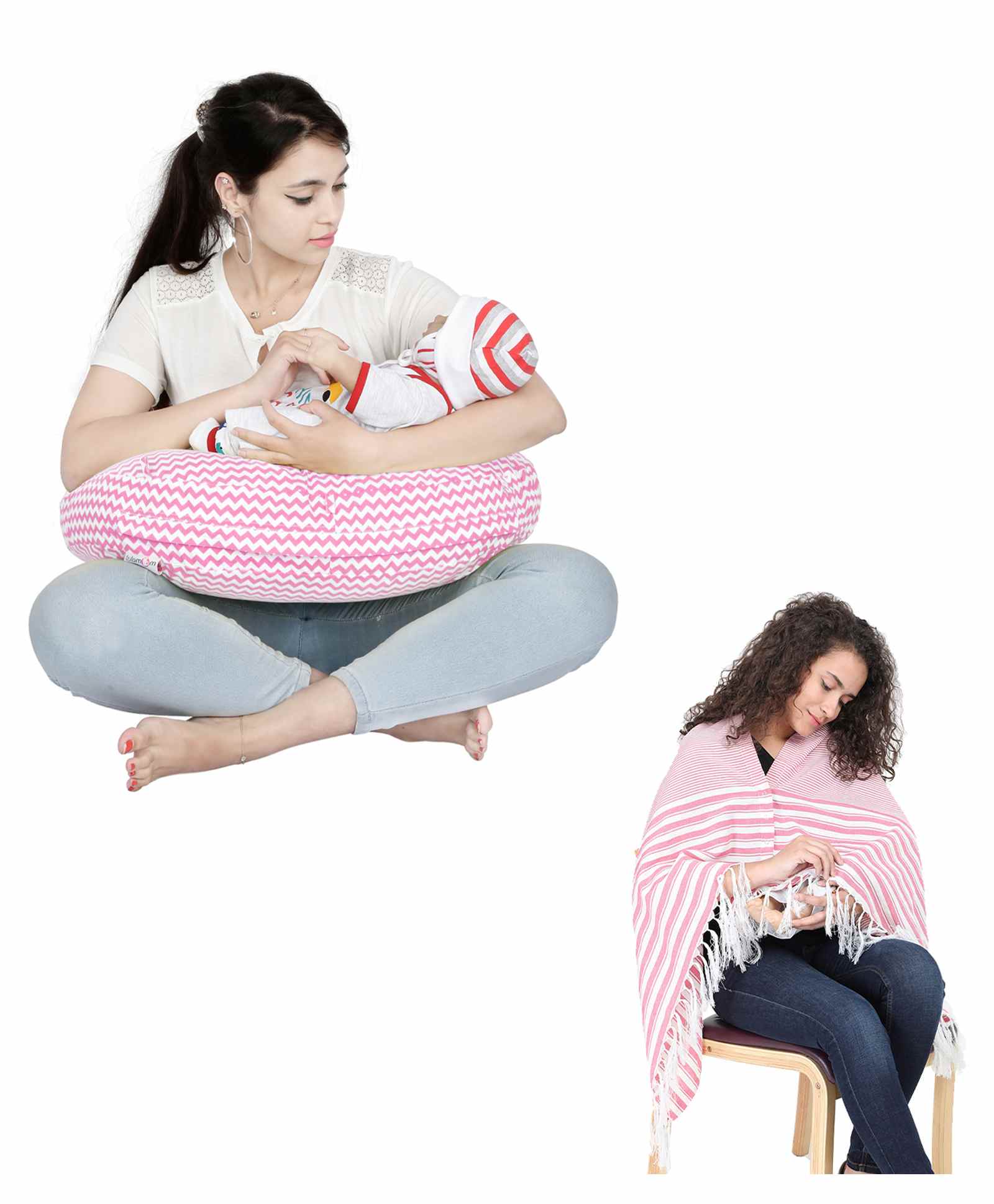 Lulamom 100% Cotton Nursing Shawl and Pillow Combo - Pink-picture-5