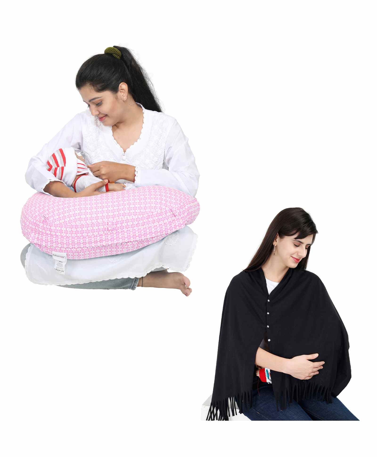 Lulamom 100% Cotton Nursing Shawl and Pillow Combo - Pink-picture-1