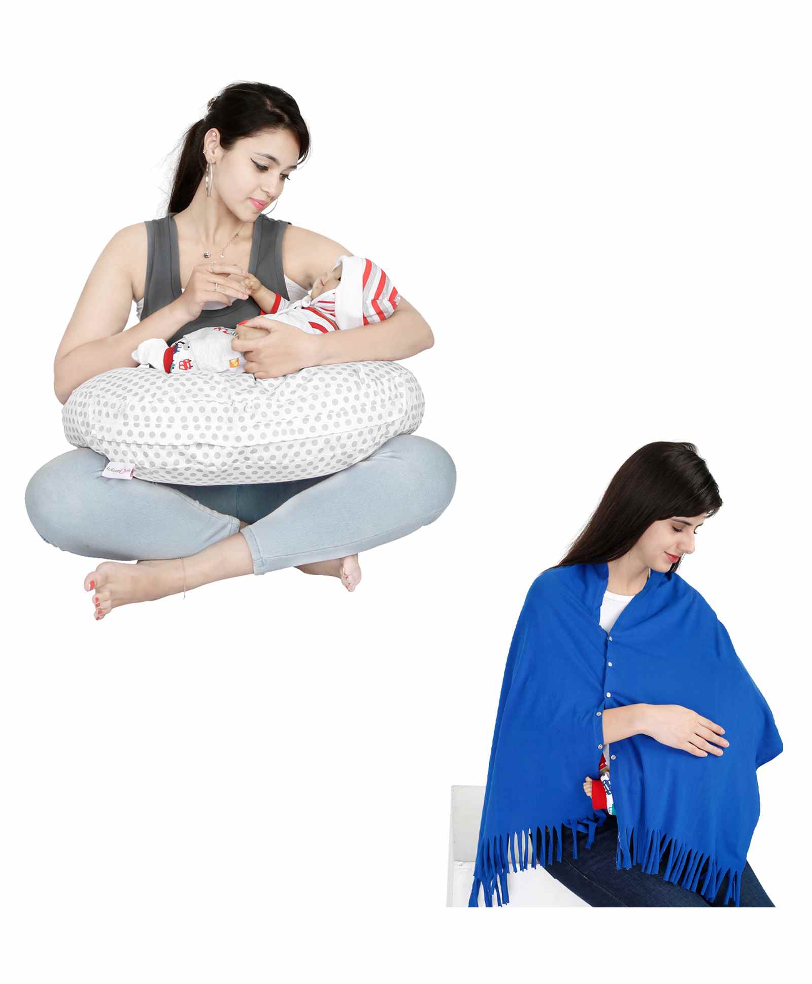 Lulamom 100% Cotton Nursing Shawl and Pillow Combo - Grey-picture-3