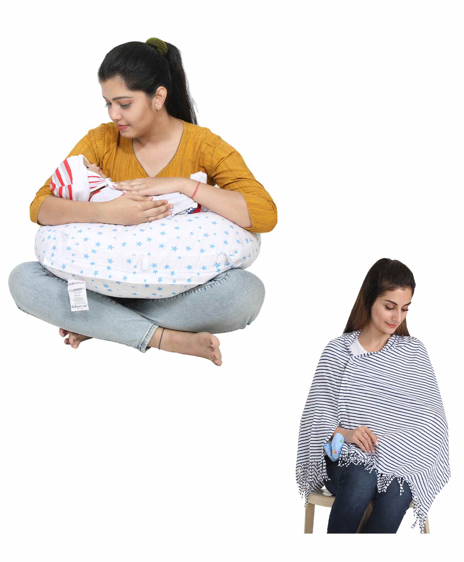 Lulamom 100% Cotton Nursing Shawl and Pillow Combo - Blue-picture-10