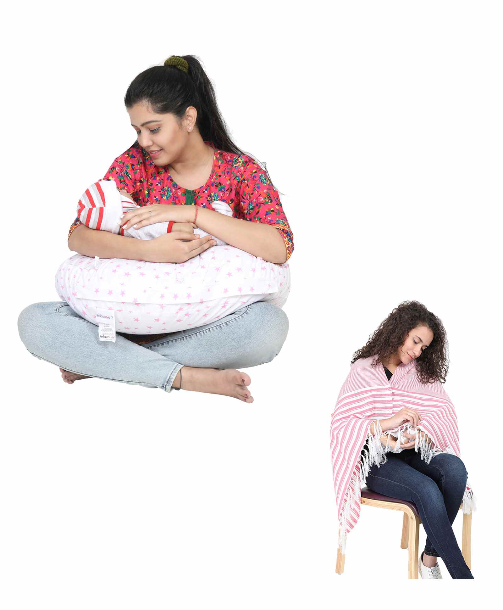 Lulamom 100% Cotton Nursing Shawl and Pillow Combo - Pink-image-7