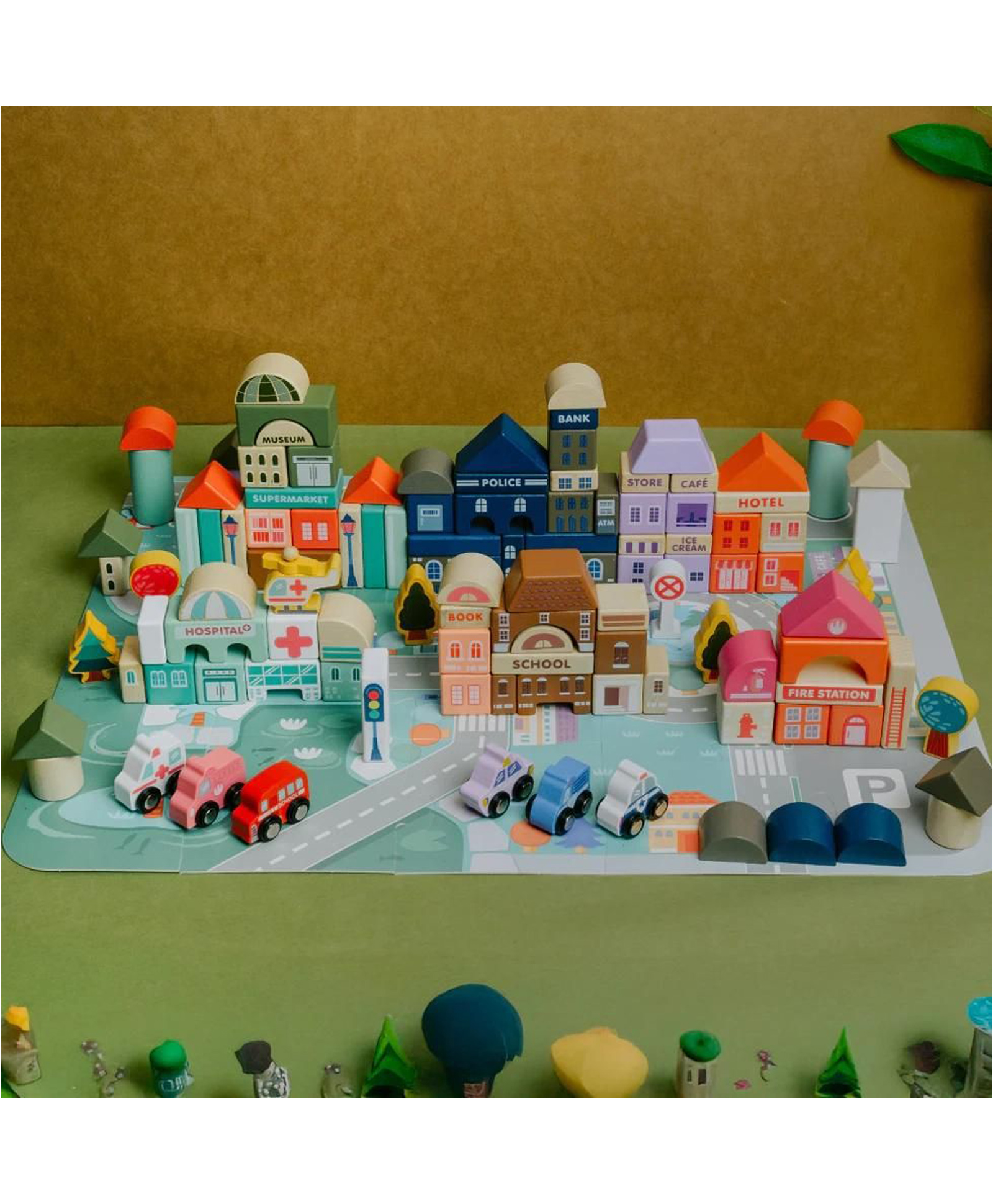 NESTA TOYS Wooden City Building Blocks Set Multicolour - 115 Pieces