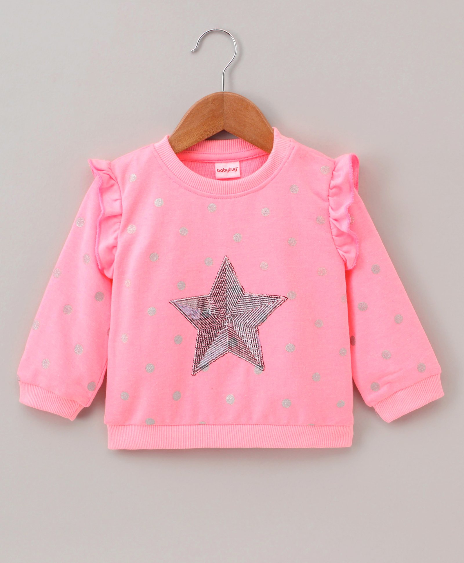 Babyhug Full Sleeves Sweatshirt Star Sequin Design - Pink-image-2