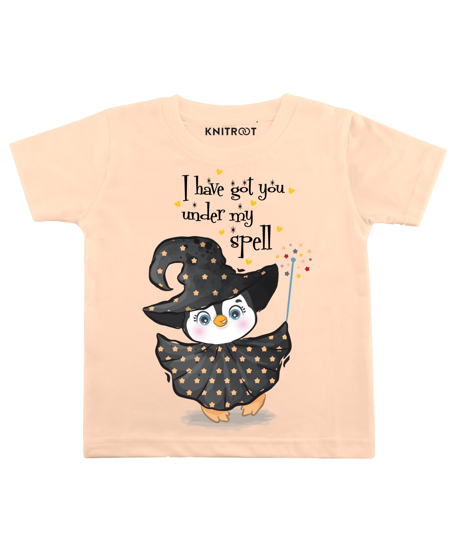 KNITROOT Under My Spell Peach Print Half Sleeves Tee - Peach-image-8
