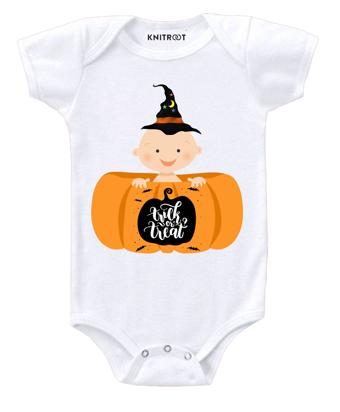 KNITROOT Short Sleeves Treat Or Trick Print Onesie - White-image-0