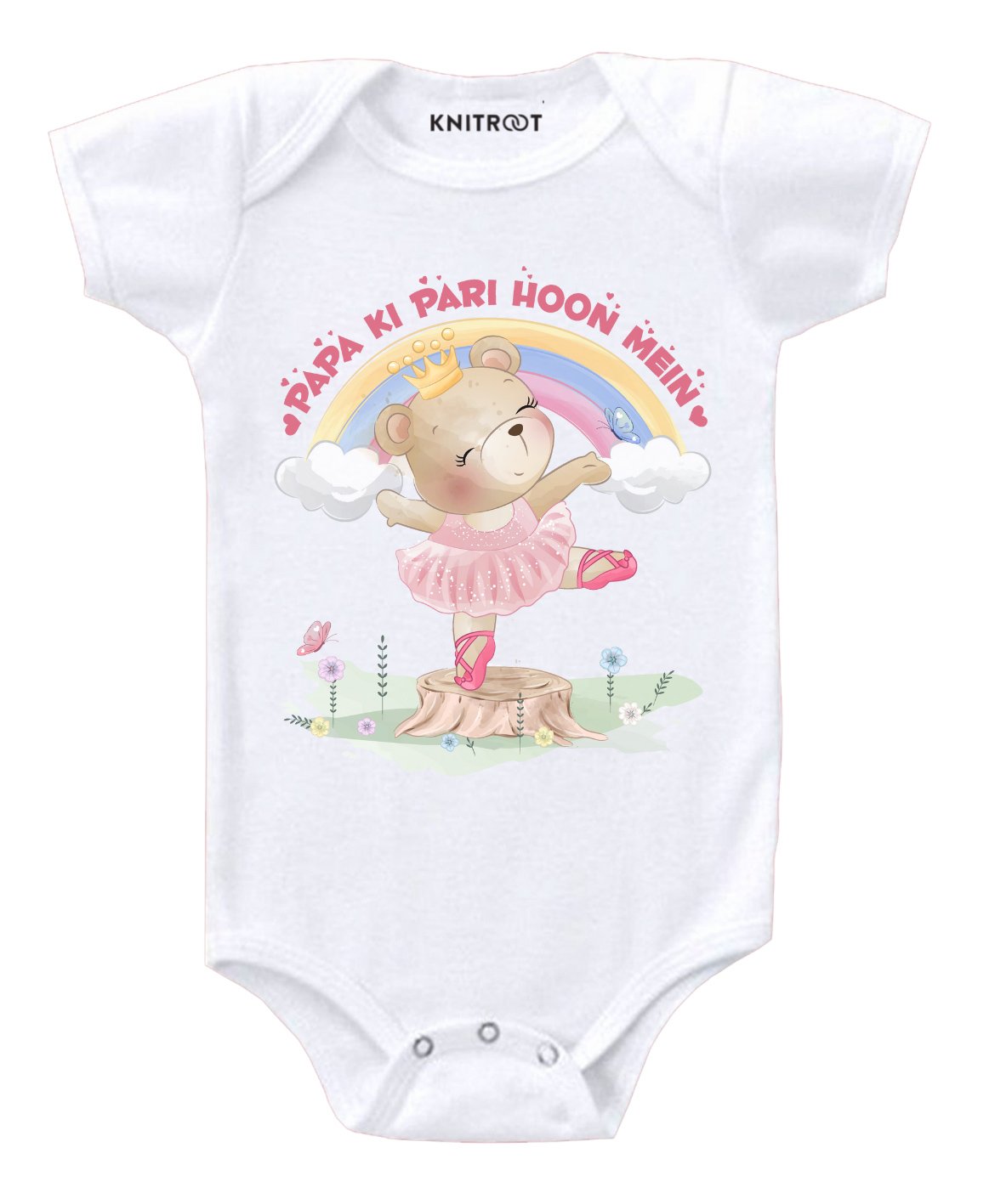 KNITROOT Papa Ki Pari Hoon Print Short Sleeves Onesie - White-image-3