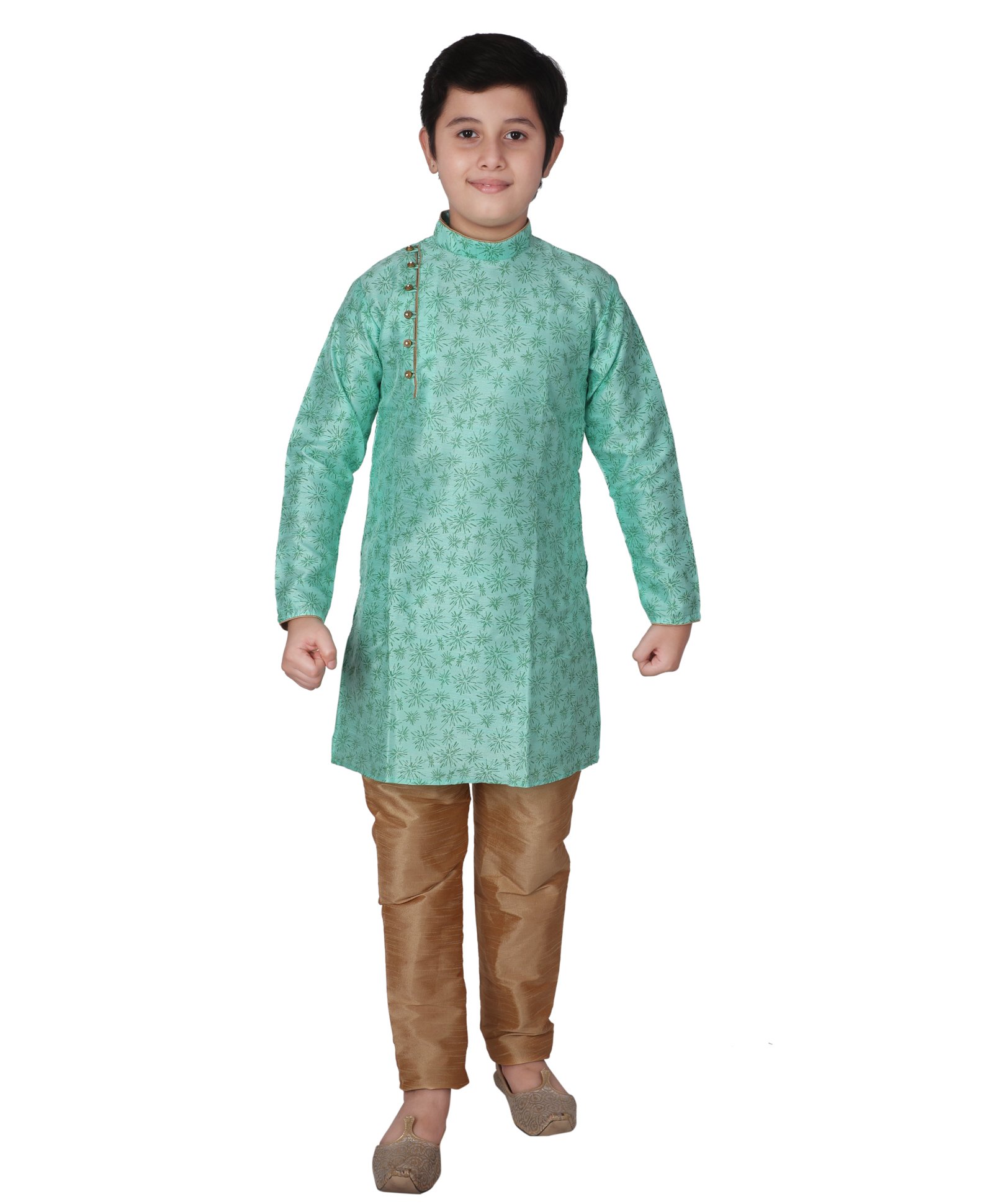 P-MARK Full Sleeves Printed Kurta & Pyjama - Green-image-27