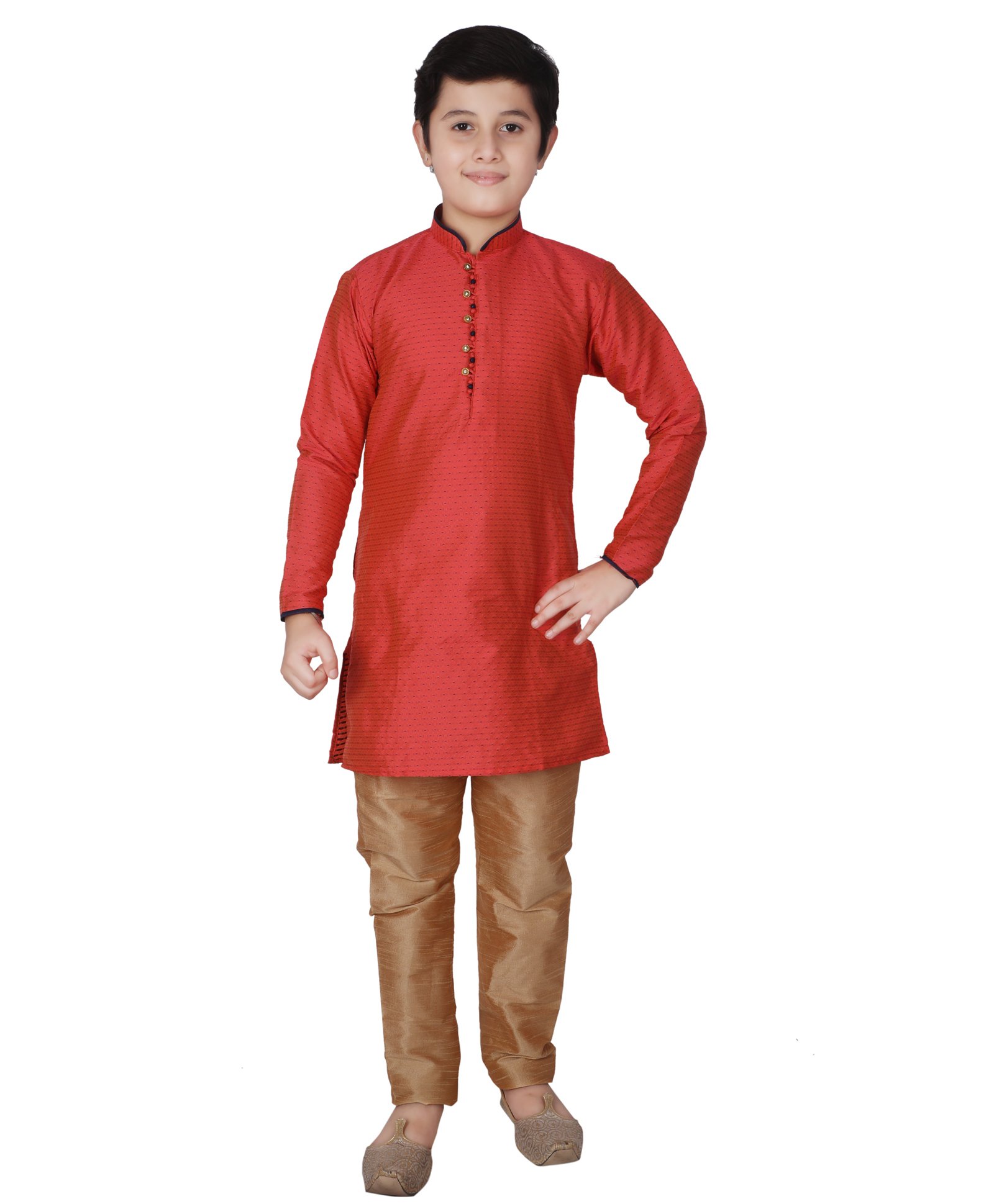 P-MARK Full Sleeves Polka Dot Print Kurta Pyjama - Maroon-picture-16
