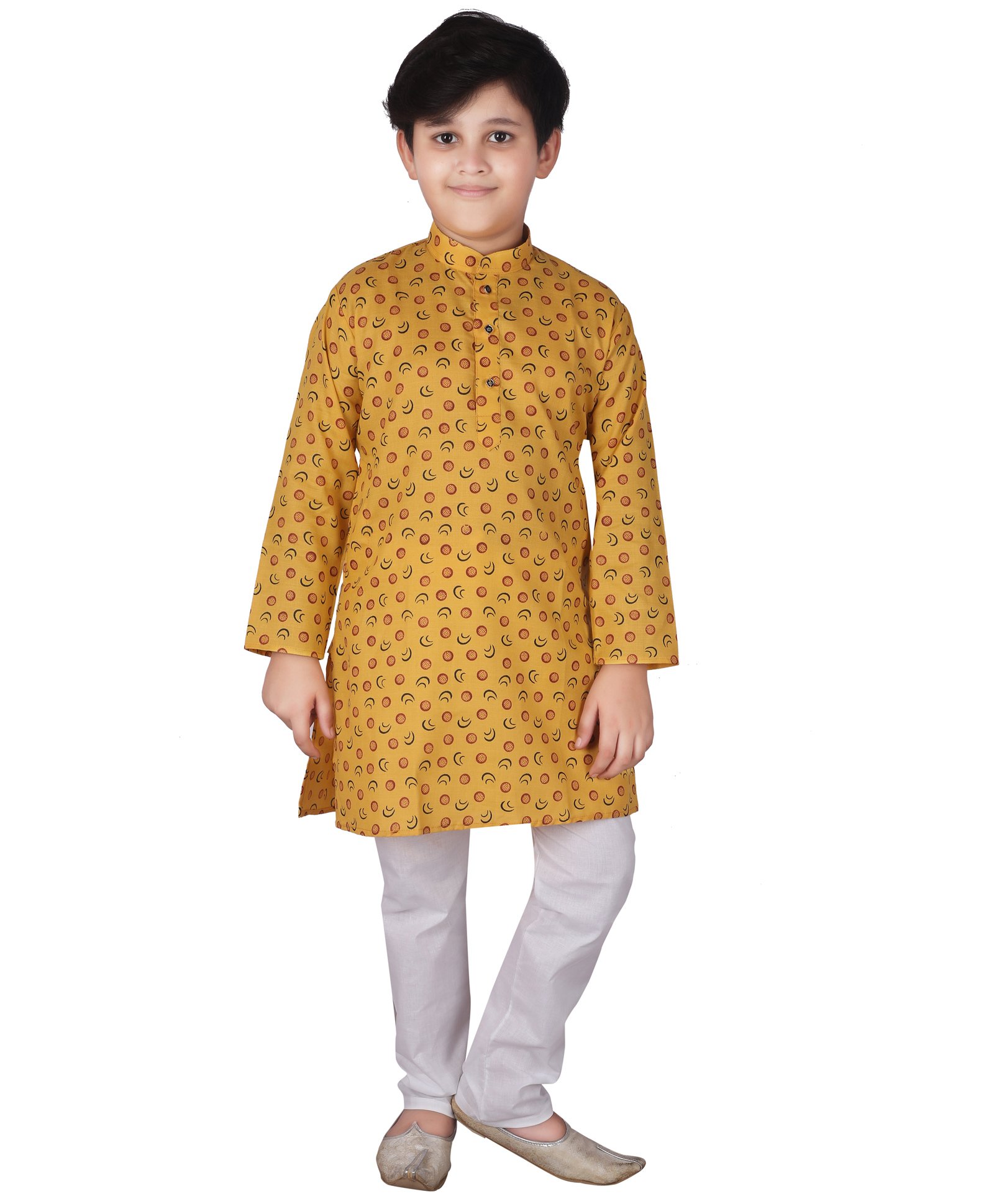 P-MARK Full Sleeves All Over Printed Kurta With Pajama - Yellow-image-16