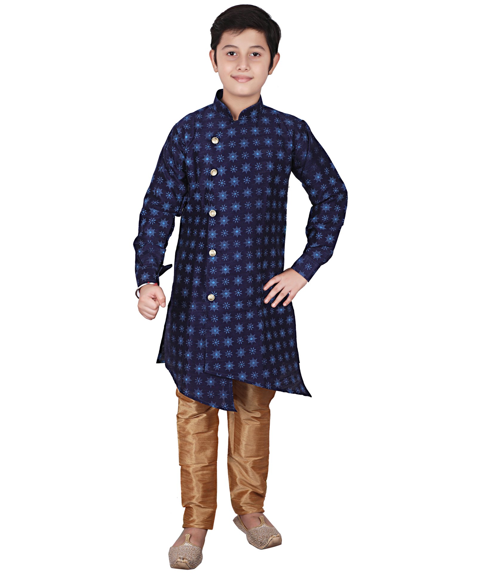 P-MARK Printed Full Sleeves Kurta With Pajama - Navy Blue-picture-17