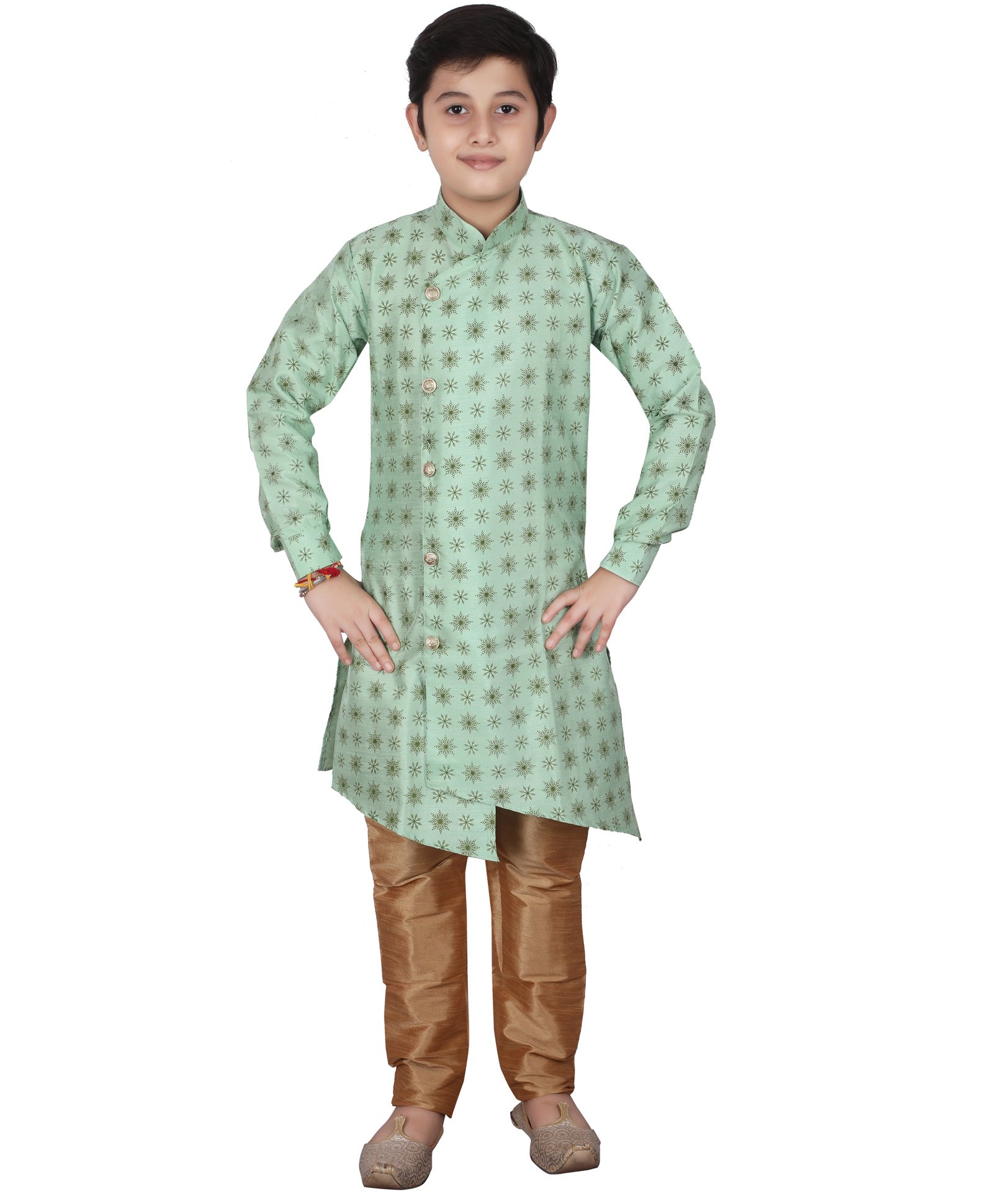 P-MARK Printed Full Sleeves Kurta With Pajama - Light Green-picture-12