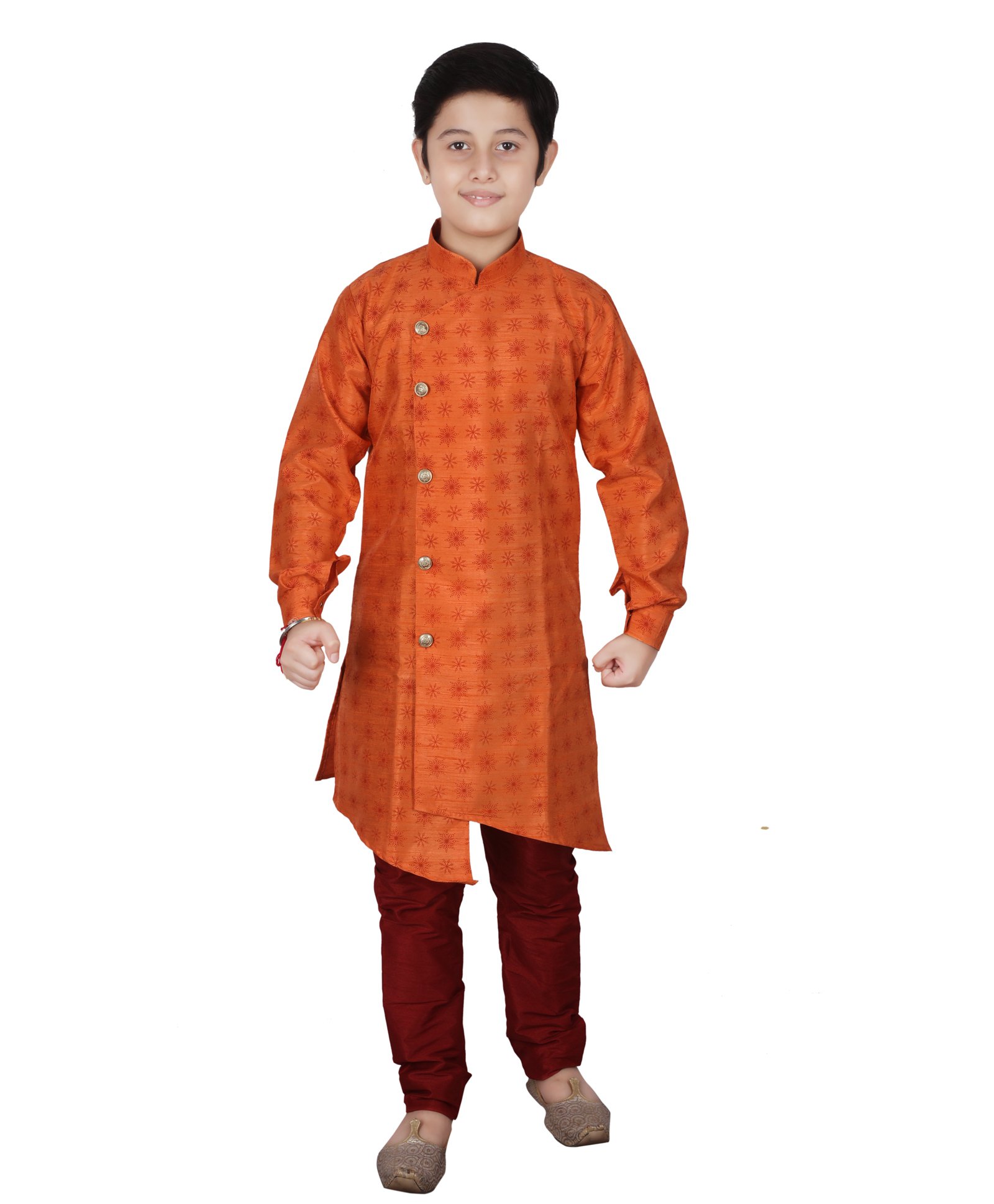 P-MARK Printed Full Sleeves Kurta With Pajama - Orange-image-34