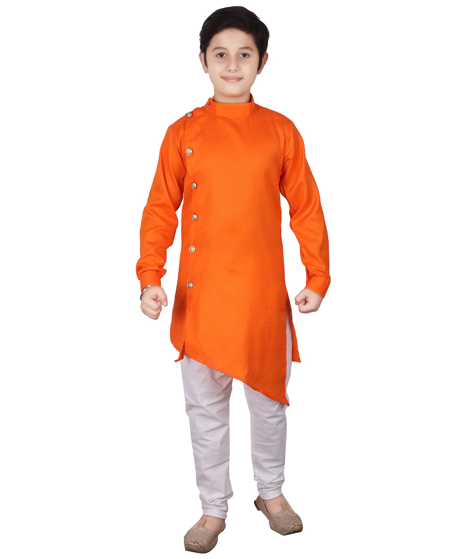 P-MARK Solid Full Sleeves Kurta With Pajama - Orange-picture-32