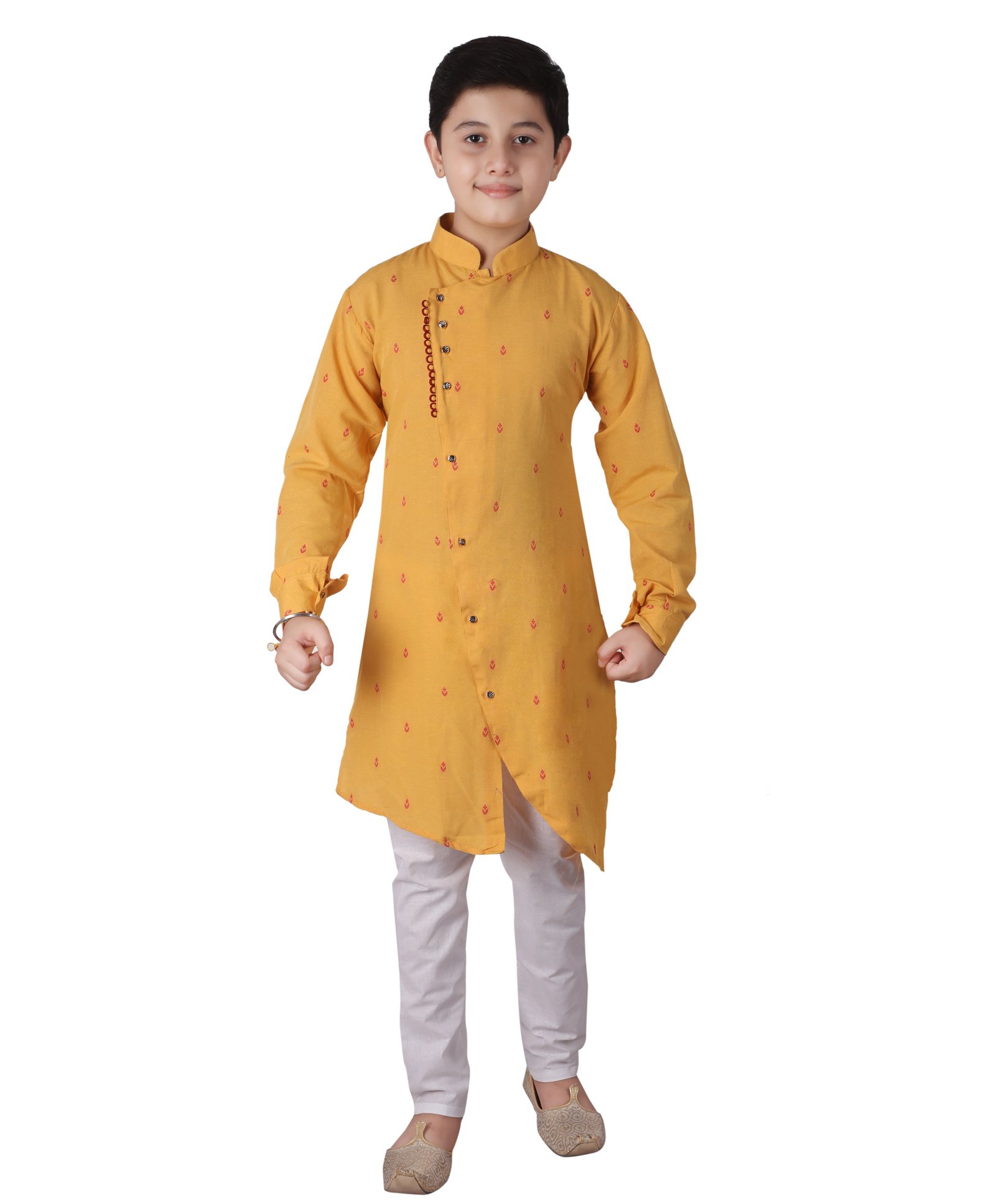 P-MARK Full Sleeves Self Design Kurta & Pajama Set - Yellow-image-5