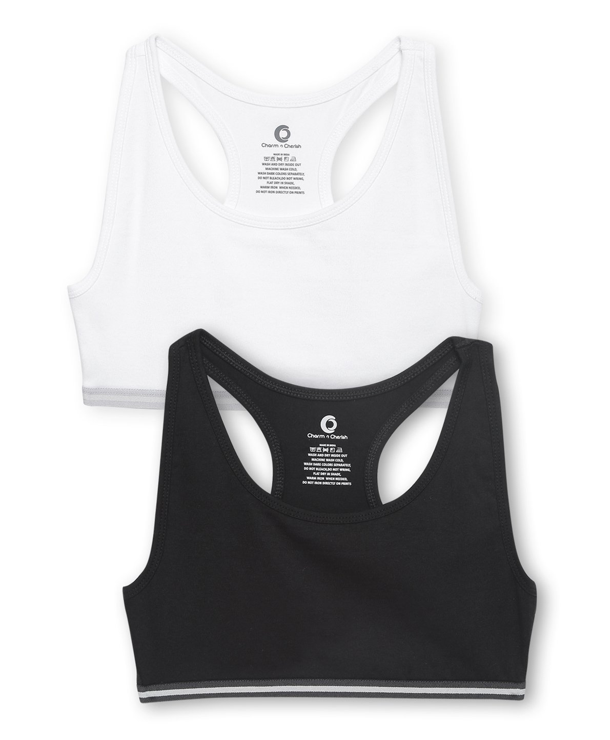 Charm n Cherish Pack Of 2 Solid Beginners Bra - White Black-image-11