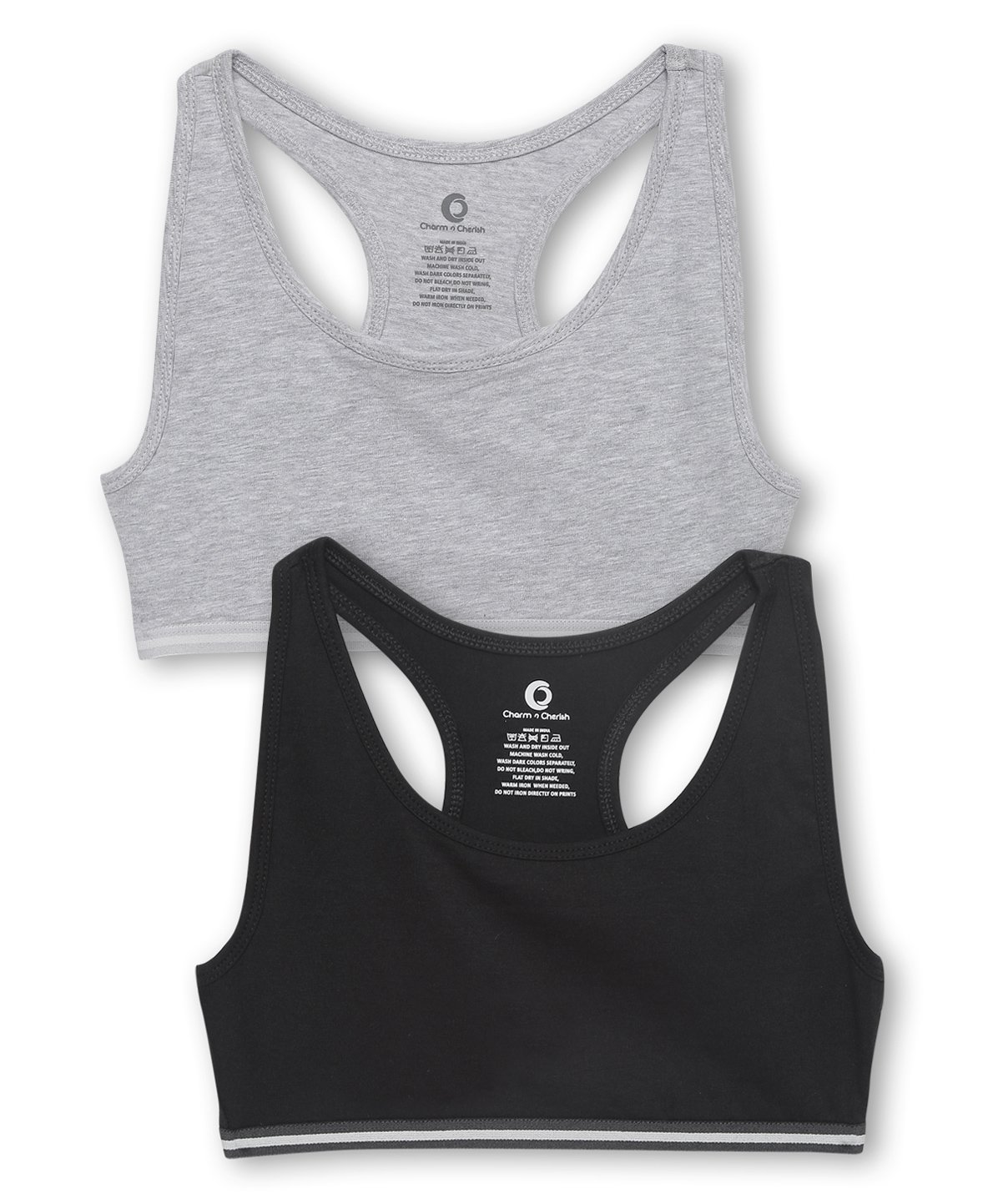 Charm n Cherish Pack Of 2Beginners Sports Bra - Grey Black-picture-10