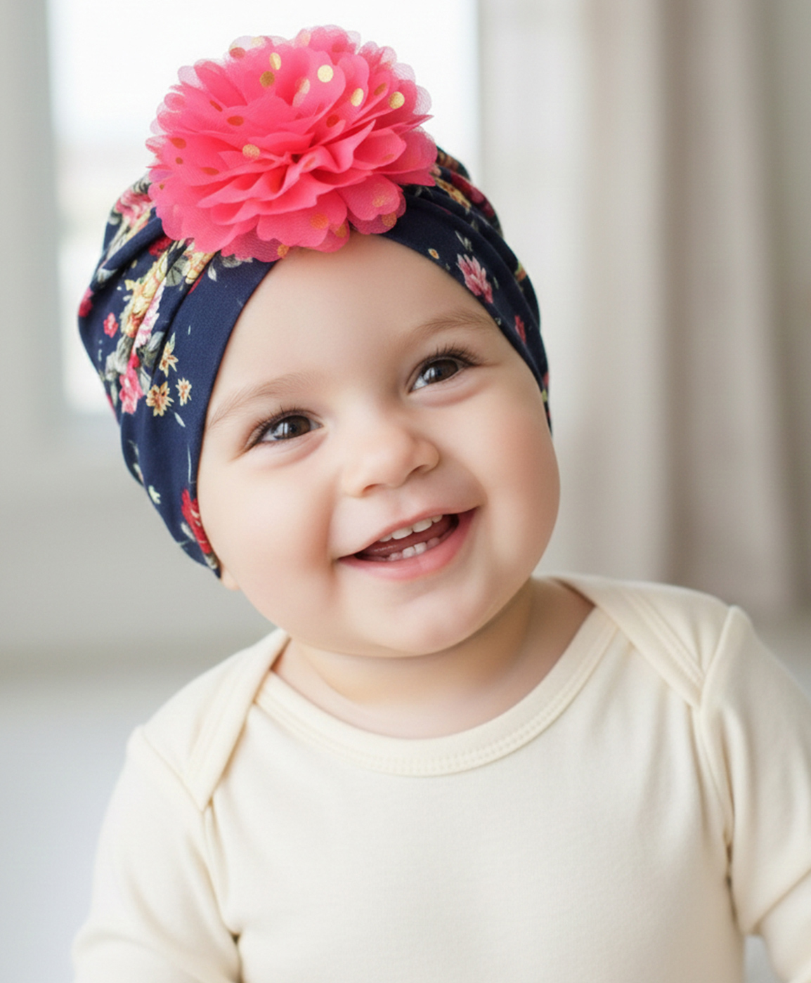 SYGA Bow Turban Hat Floral Print Yellow - Circumference 36 cm-picture-27