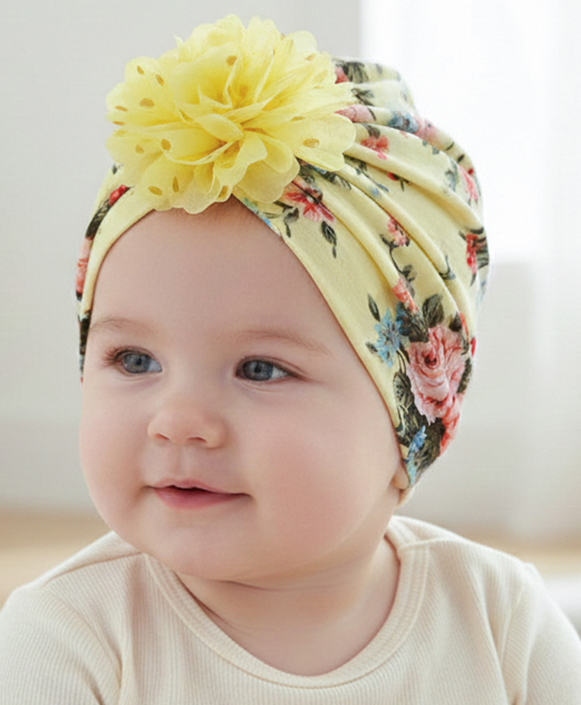 SYGA Bow Turban Hat Floral Print Pink Blue - Circumference 36 cm-image-13