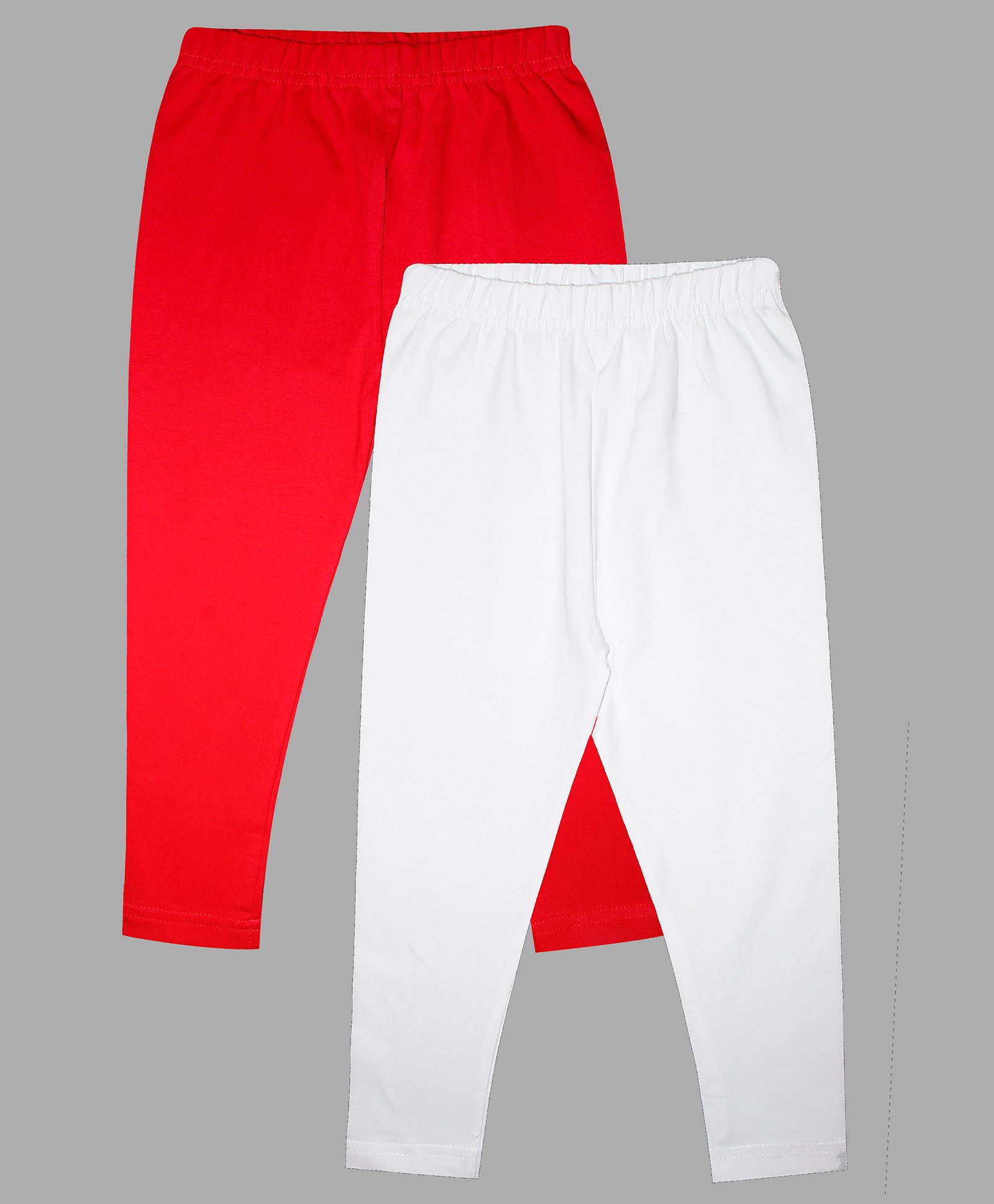 Kiddopanti Solid Ankle Length Lycra Pack Of 2 Leggings - Red & White-image-34