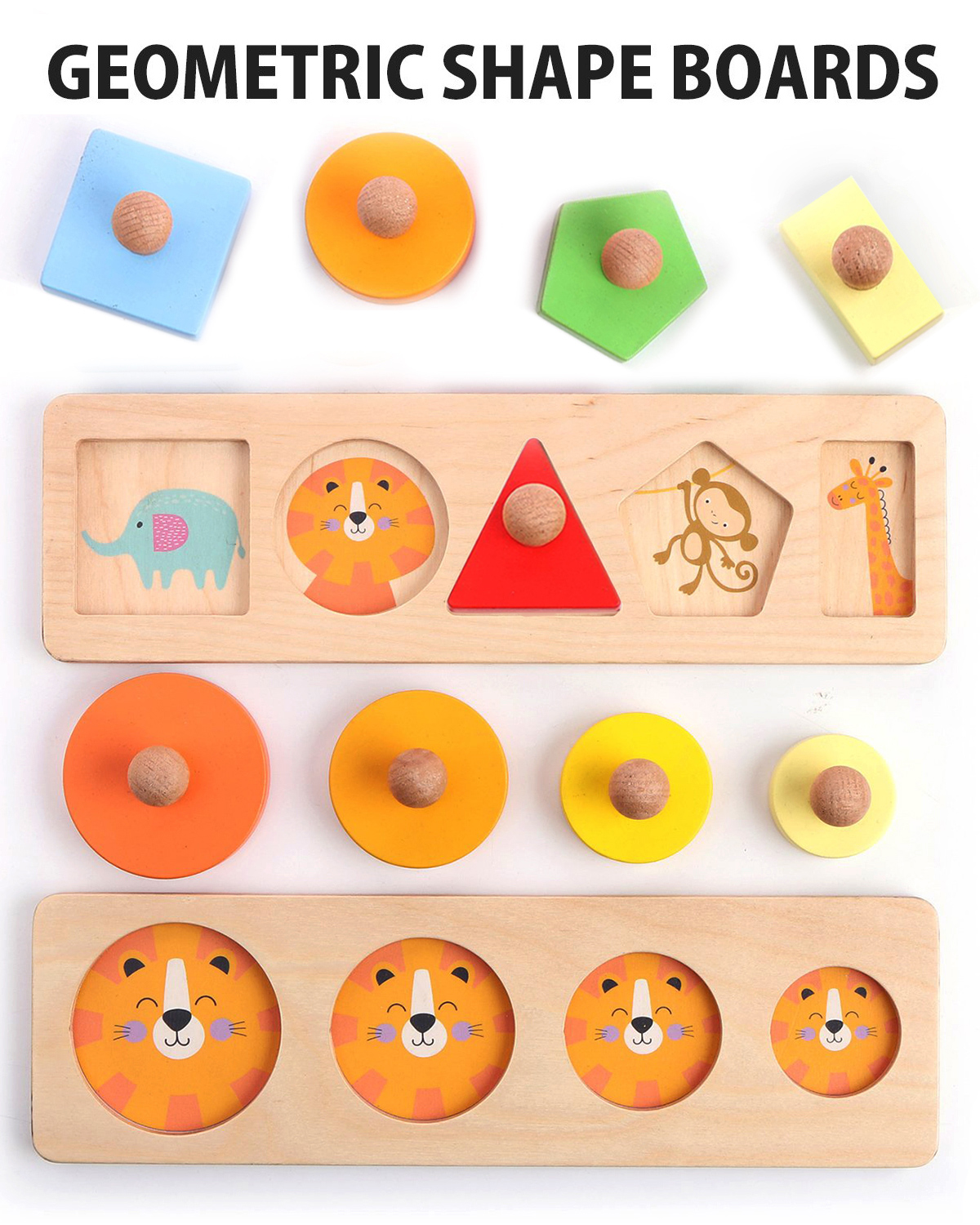 Intellibaby Wooden Geometric Shape Board Puzzle Level 8 - 9 Pieces-image-3