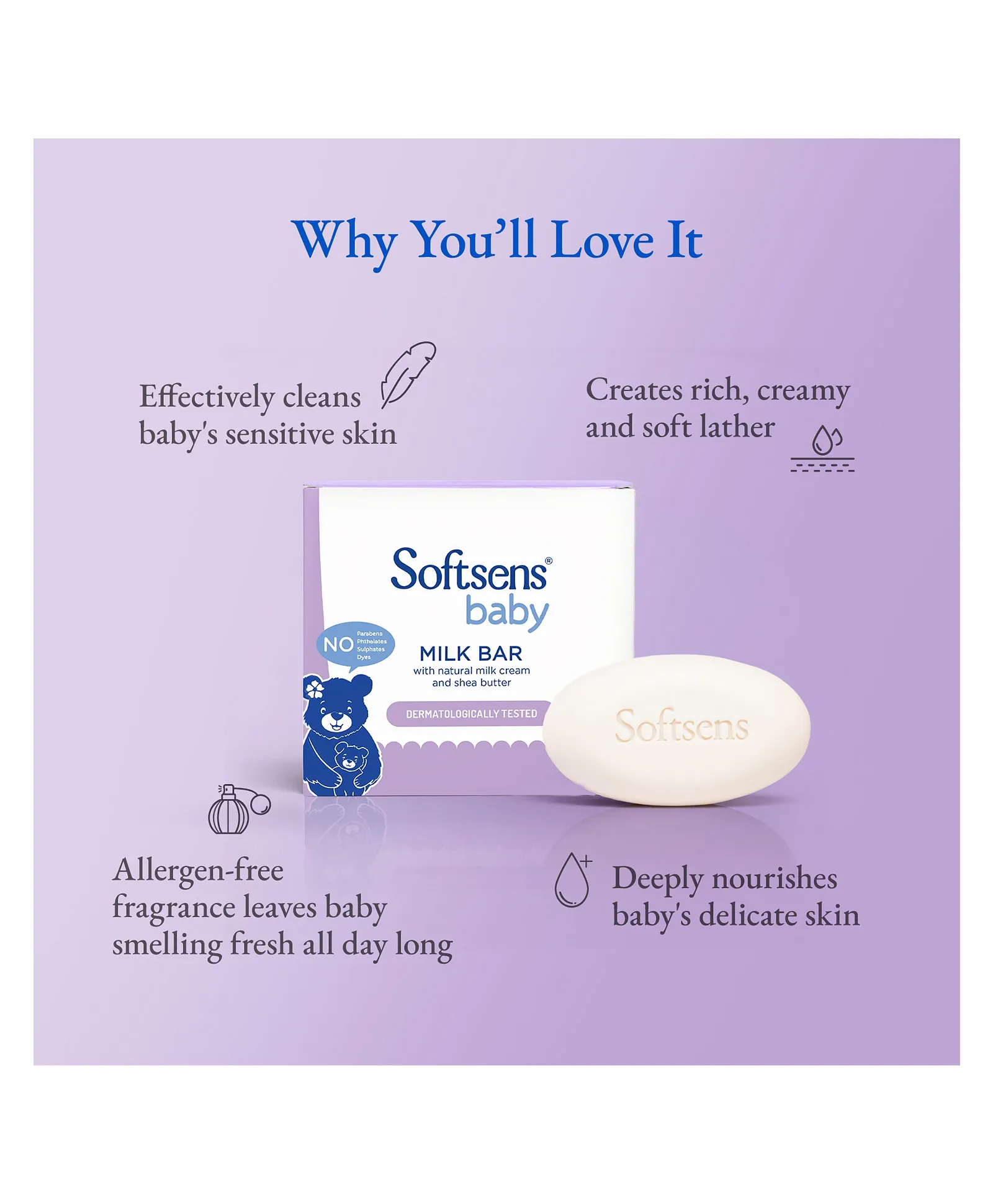 Softsens Baby Milk Bar Soap 100 Gm. (Pack Of 3)