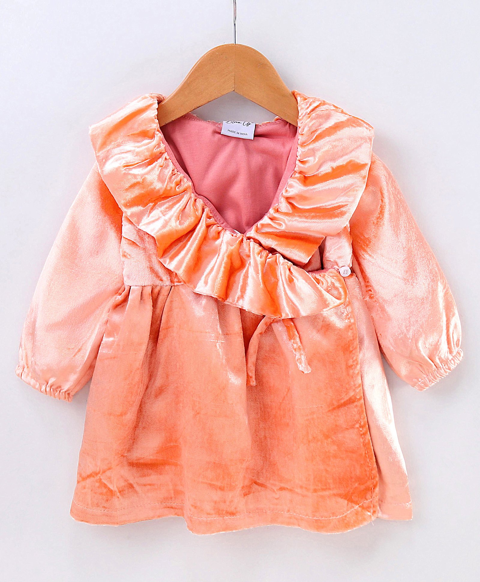 Bloom Up Full Sleeves Party Frock Solid Color - Pink-image-13