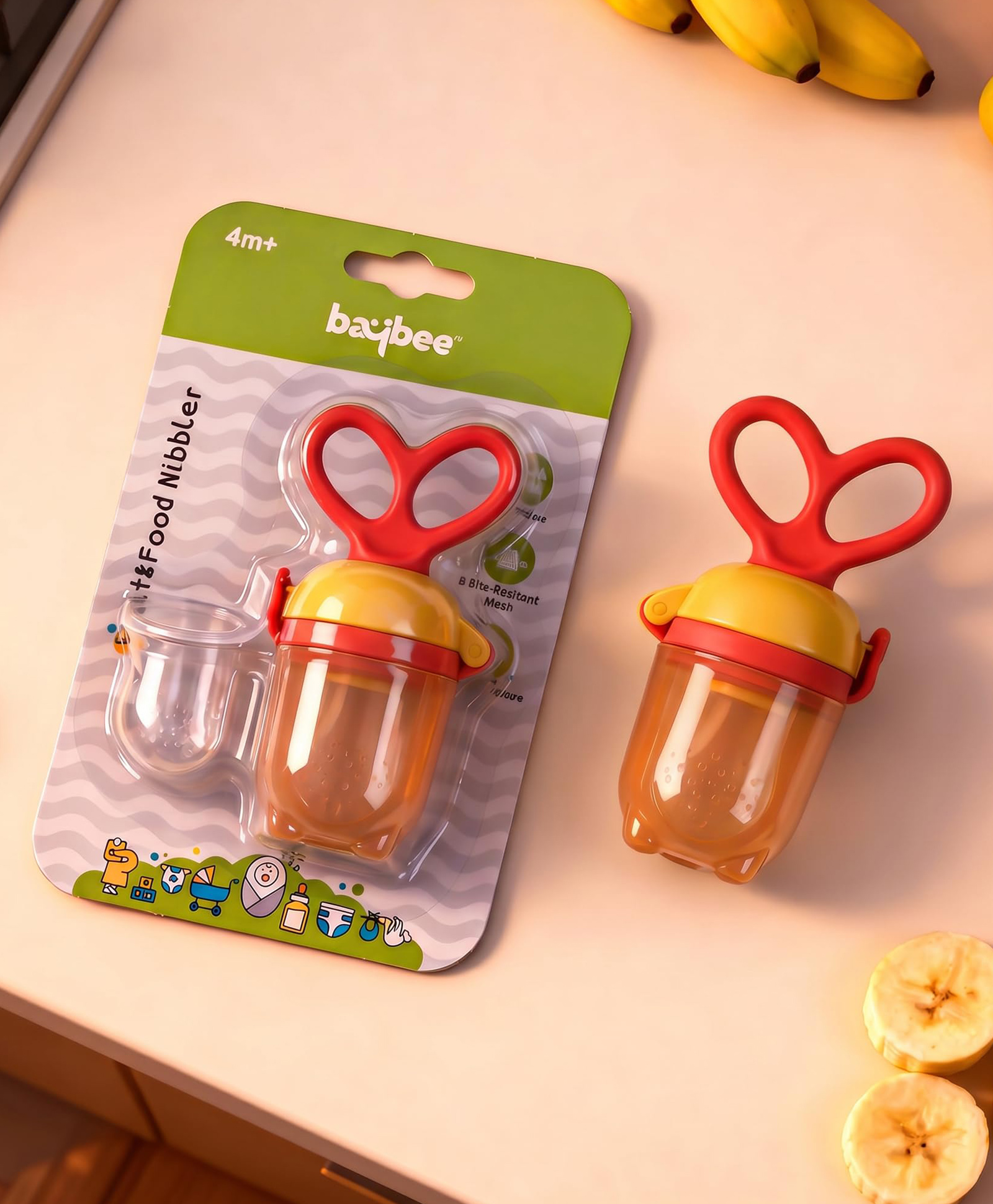 Baybee Silicone Food Fruit & Veggie Nibbler With Extra Mesh Feeder - Orange-image-45