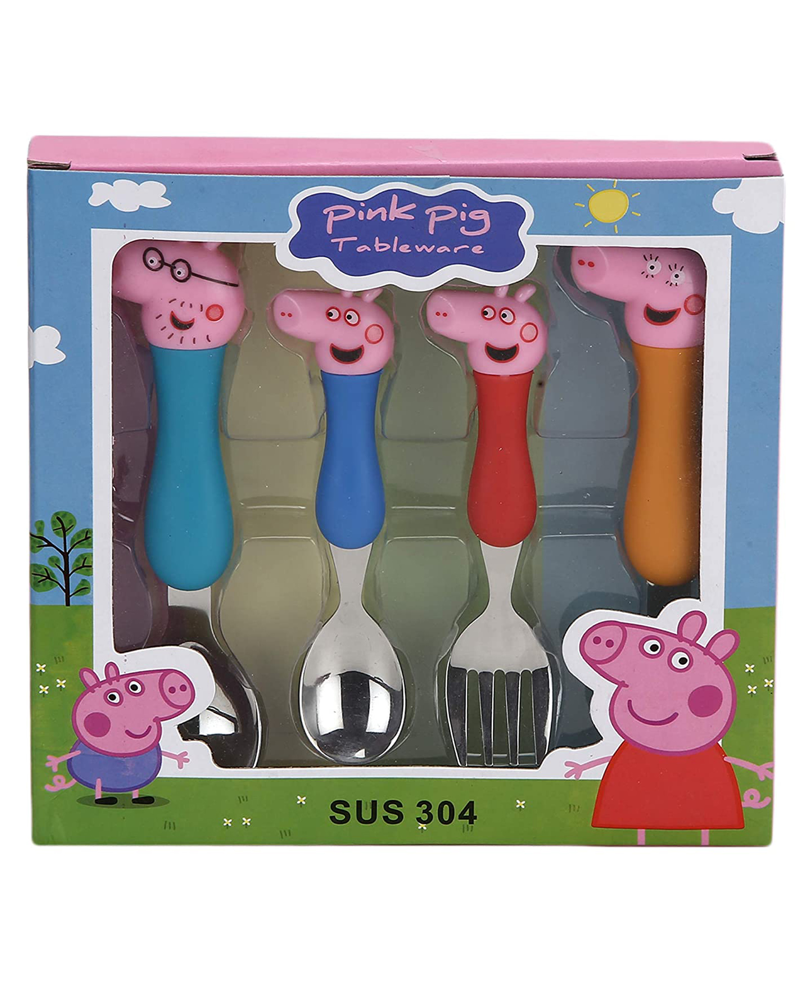 Asera Peppa Pig Stainless Steel Baby Feeding Spoon and Fork Cutlery Set - Multicolor-image-42