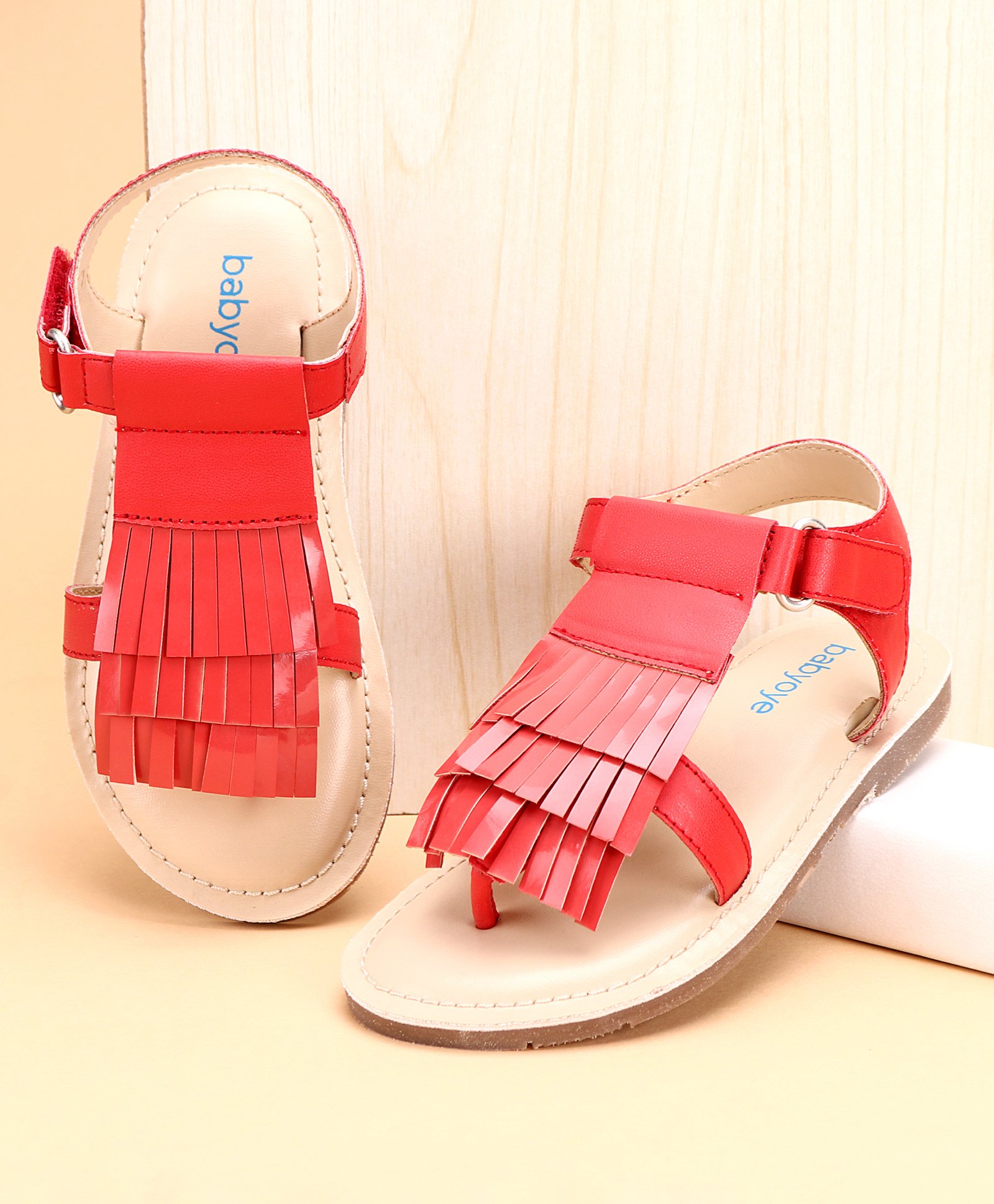 Babyoye Velcro Closure Solid Colour Sandals -Red-image-34