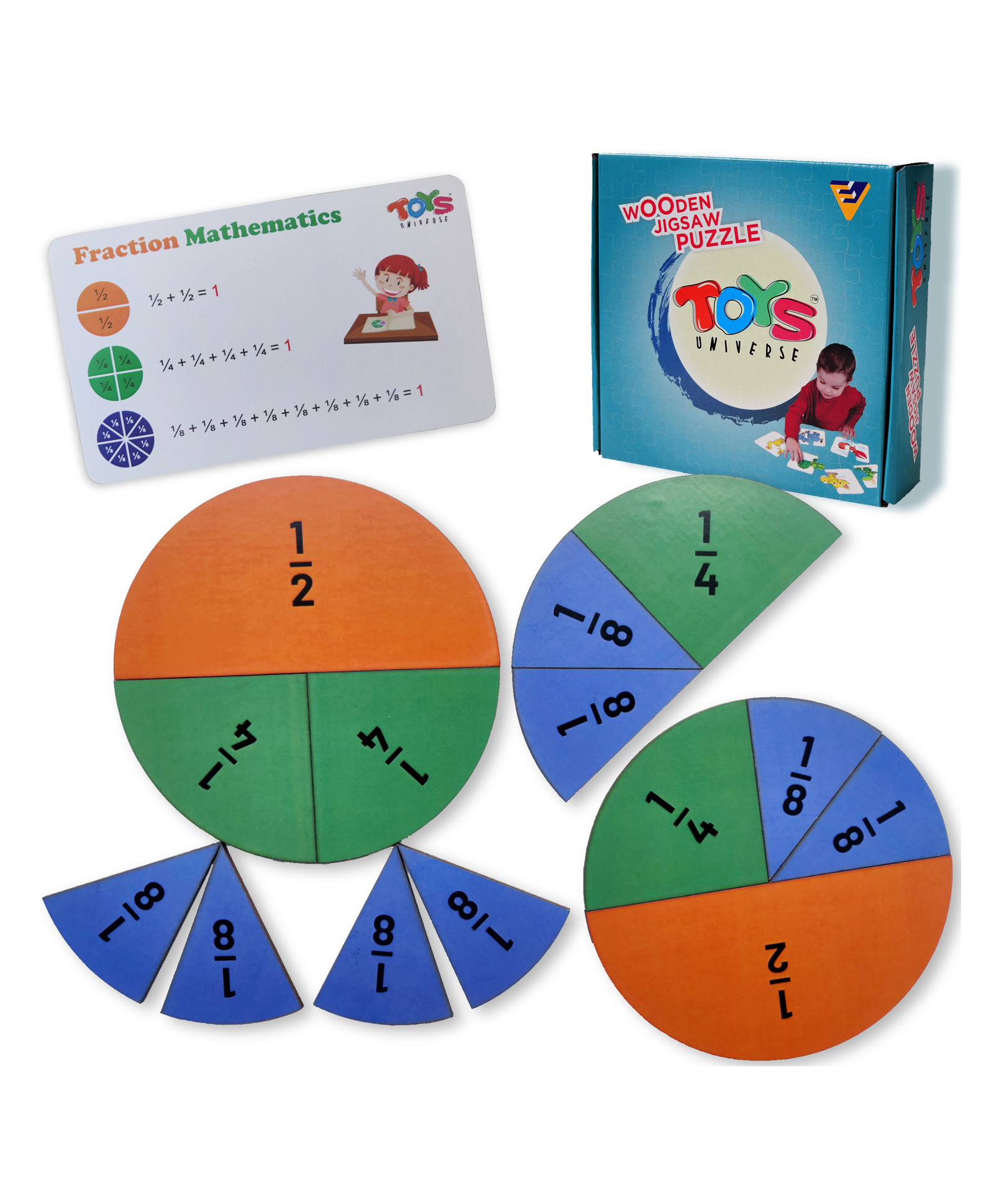 Toys Universe Wooden Fraction Mathematics Puzzle Game  - 14 Pieces-picture-15