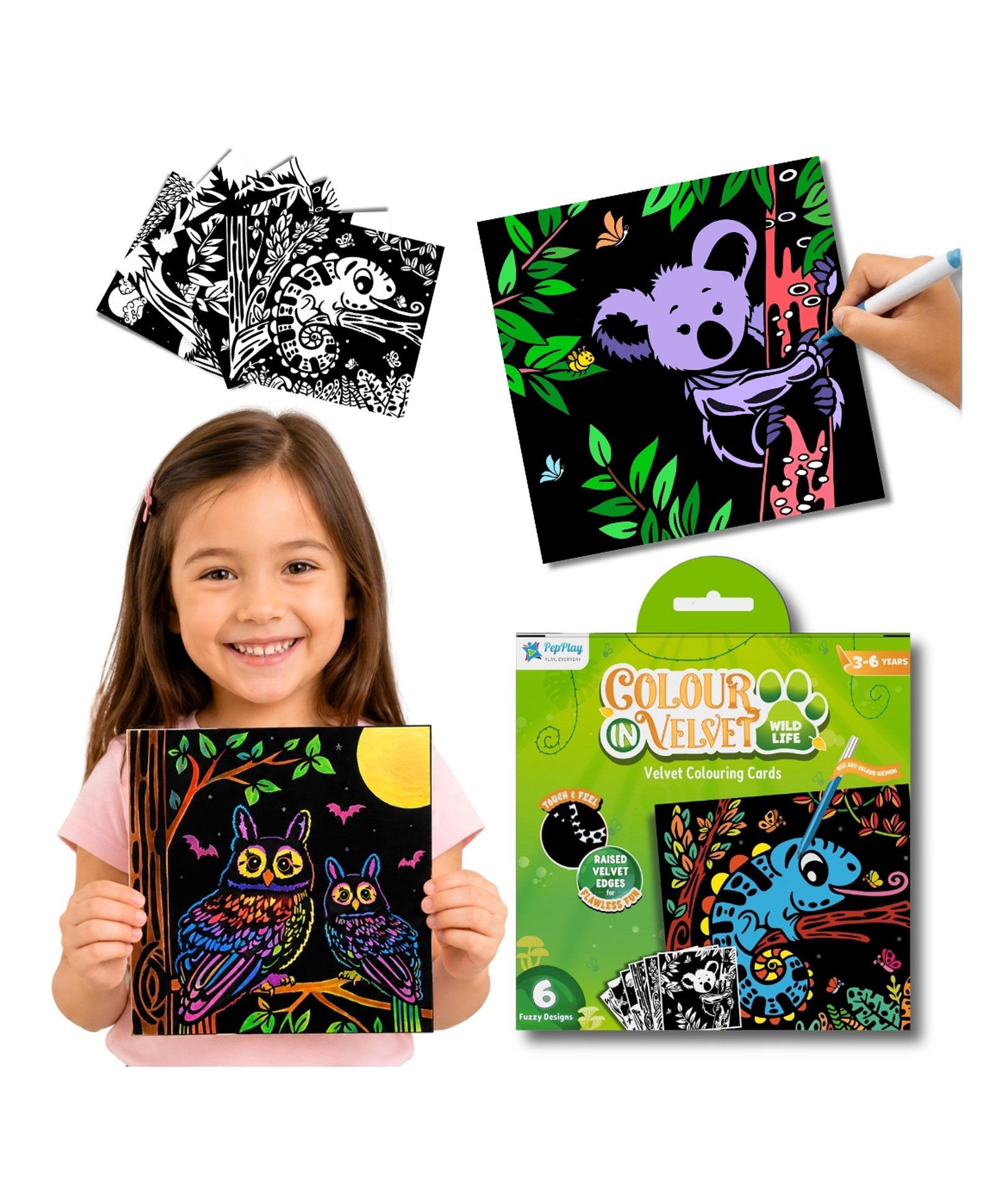 PepPlay Velvet Coloring Cards Wild Theme - Multicolor-image-13