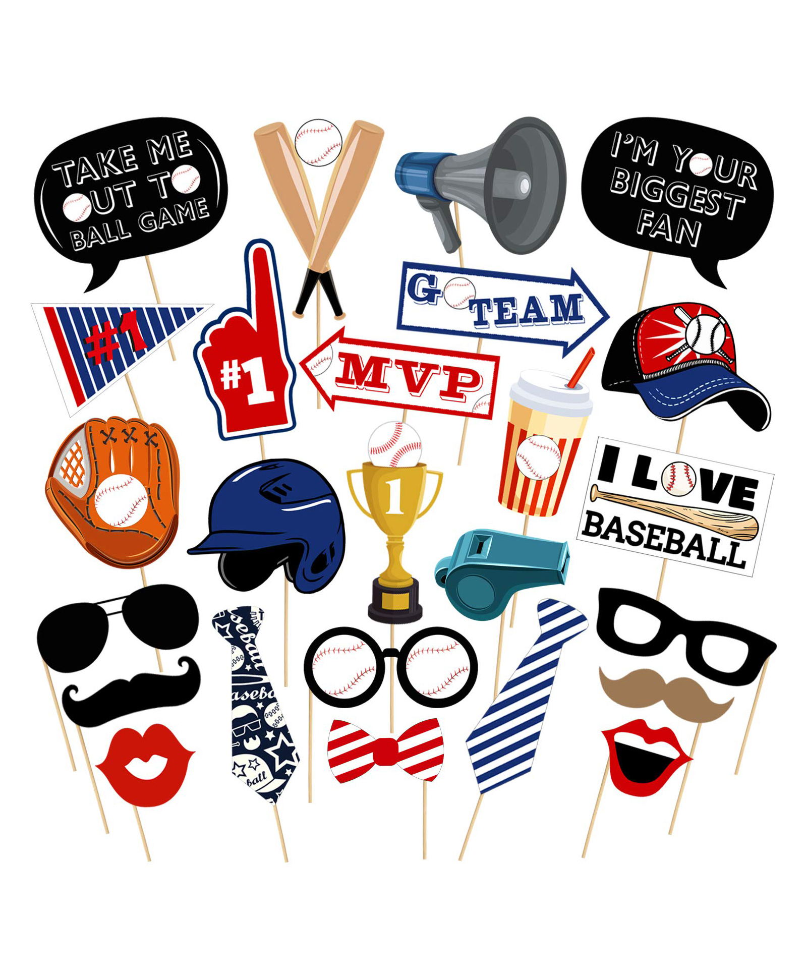 Zyozi Baseball Themed Photo Booth Props Multicolour - Pack of 25-image-17