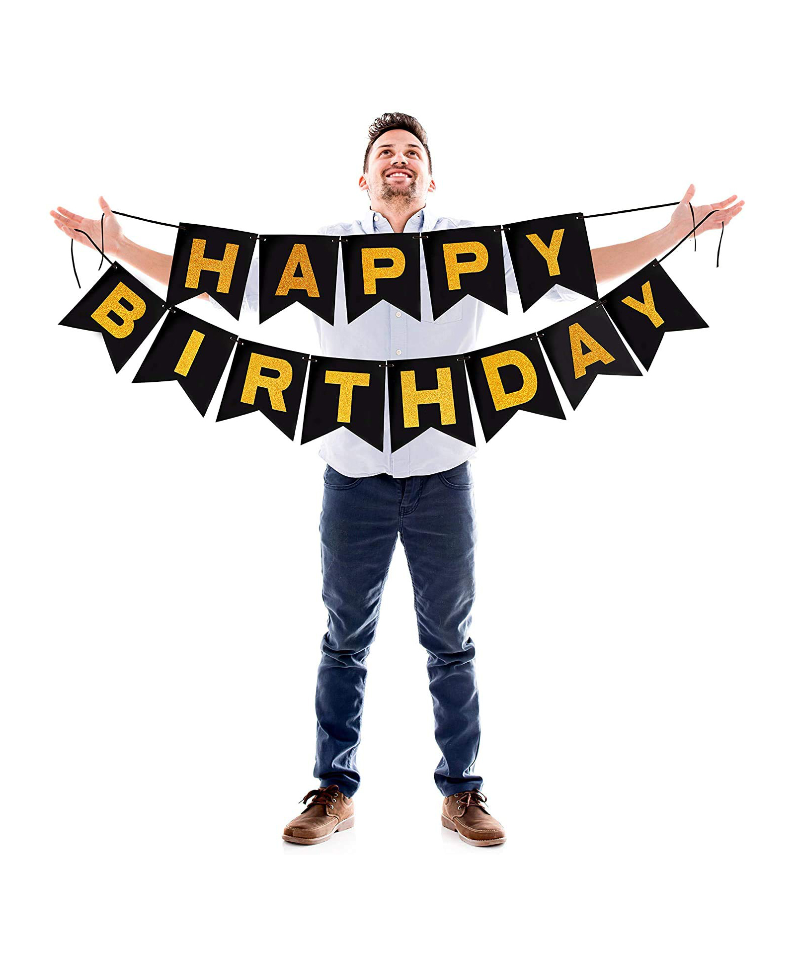Zyozi Happy Birthday Glitter Banner Black and Gold - Length 109 cm-picture-37