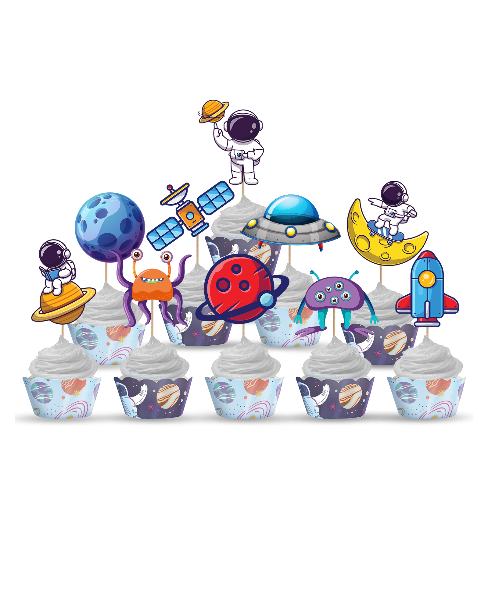 Zyozi Space Theme Cupcake Topper Muticolor - Pack of 10-image-0