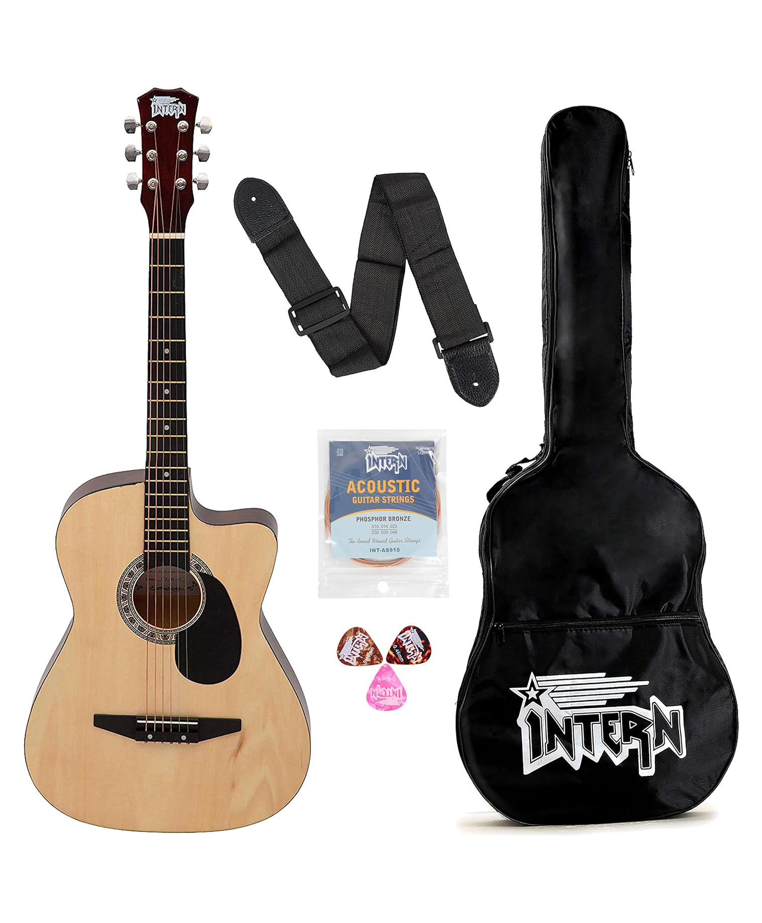 Intern INT-38C-NT-G Cutaway Right Handed Acoustic Guitar Kit - Brown-picture-14