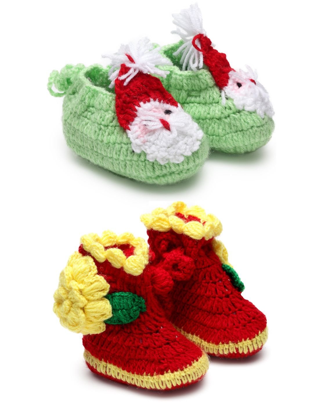 MayRa Knits Set Of 2 Hand Knitted Santa Claus Design Booties - Red Green-picture-12