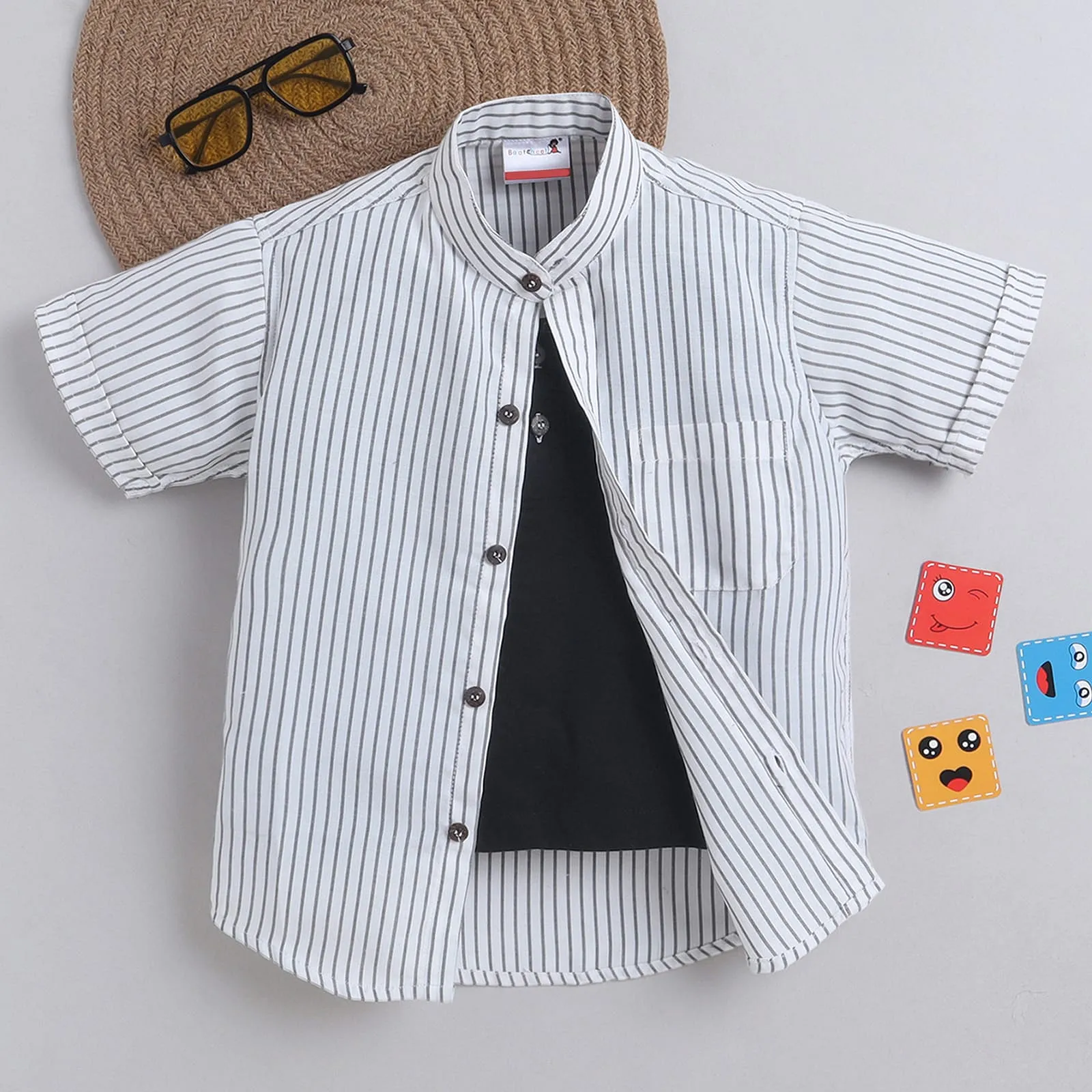 Buy BAATCHEET Cotton Woven Half Sleeves Pin Striped Shirt With