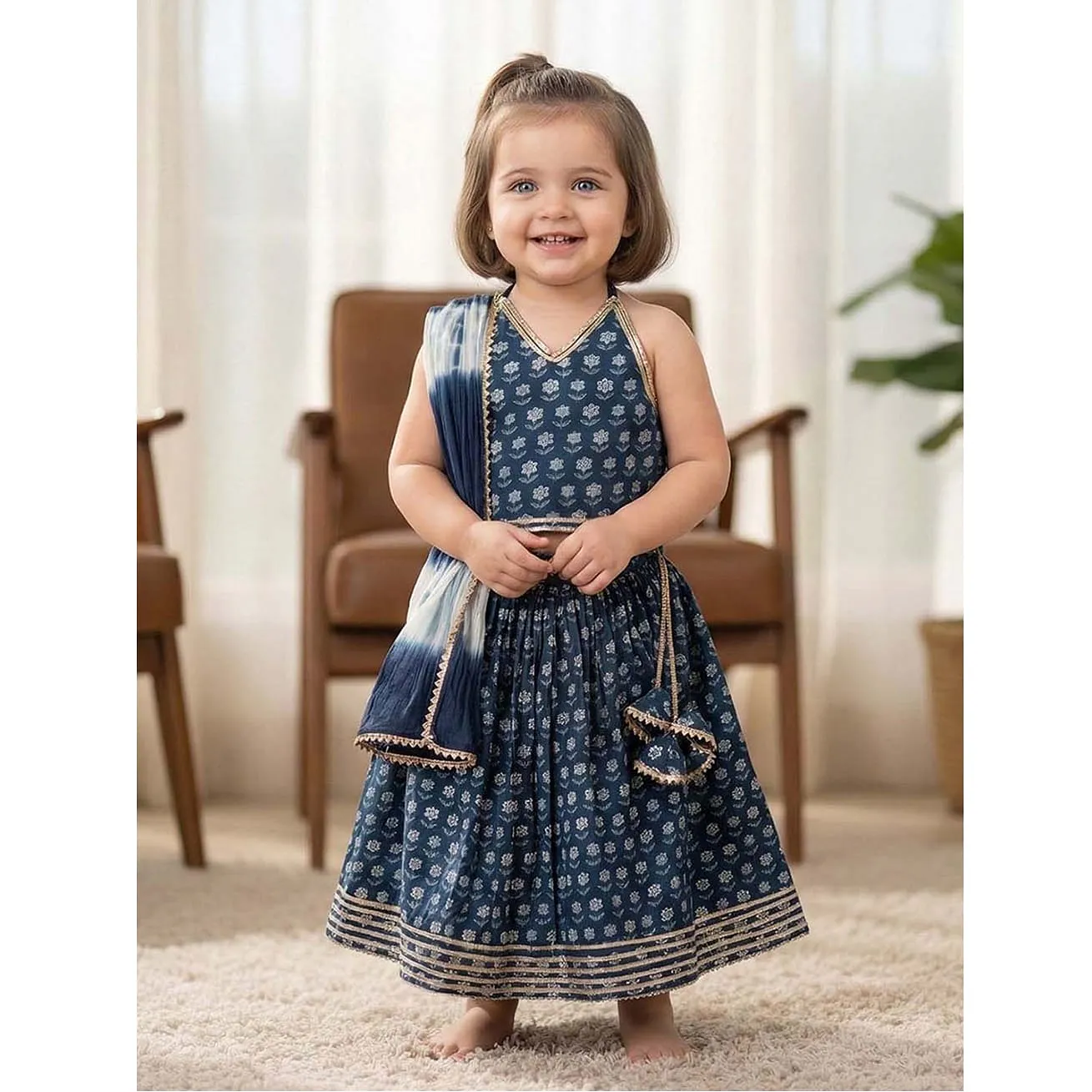 Buy Baby Moo Cotton Woven Sleeveless Gota Lace Embellished