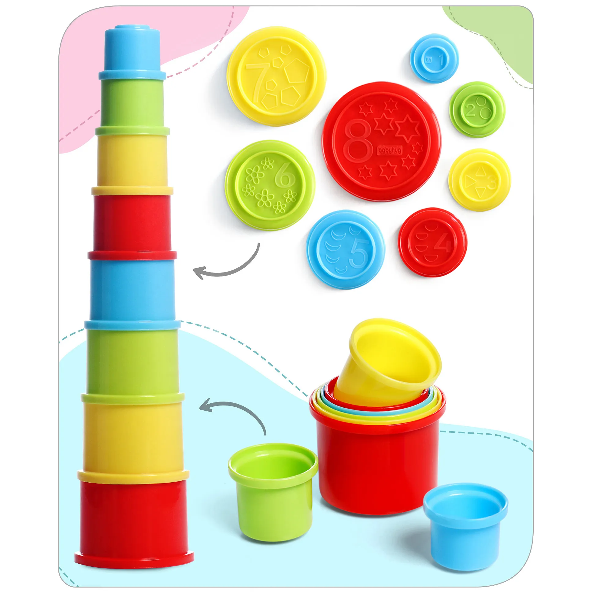 Aazon.co: Wanonoo Stacking Cups Baby Toy Set, Nesting Stacking Toys