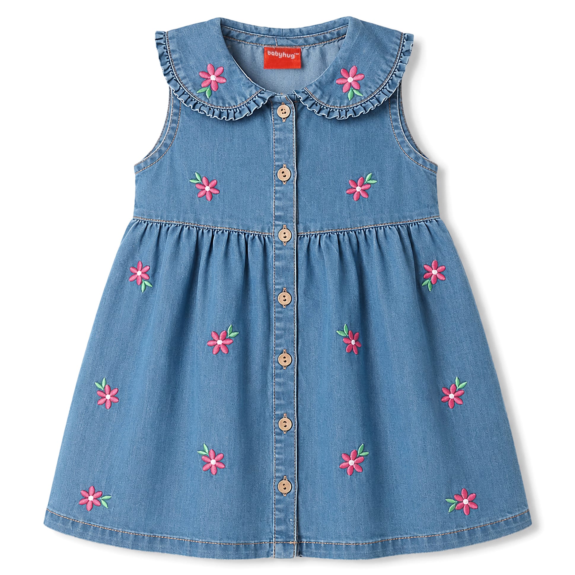 Buy Babyhug Cotton Woven One Piece Dress Sleeveless Peter Pan Collar Floral  Embroidered Blue 6-9 Months for Girls (6-9 Months) Online in India, Shop at  FirstCry.com - 22202040