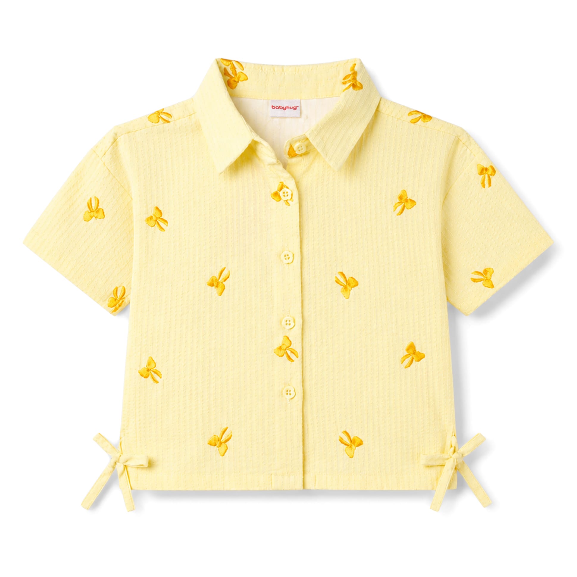 Babyhug Cotton Woven Top with Bow Embroidery Half Sleeves Yellow 3