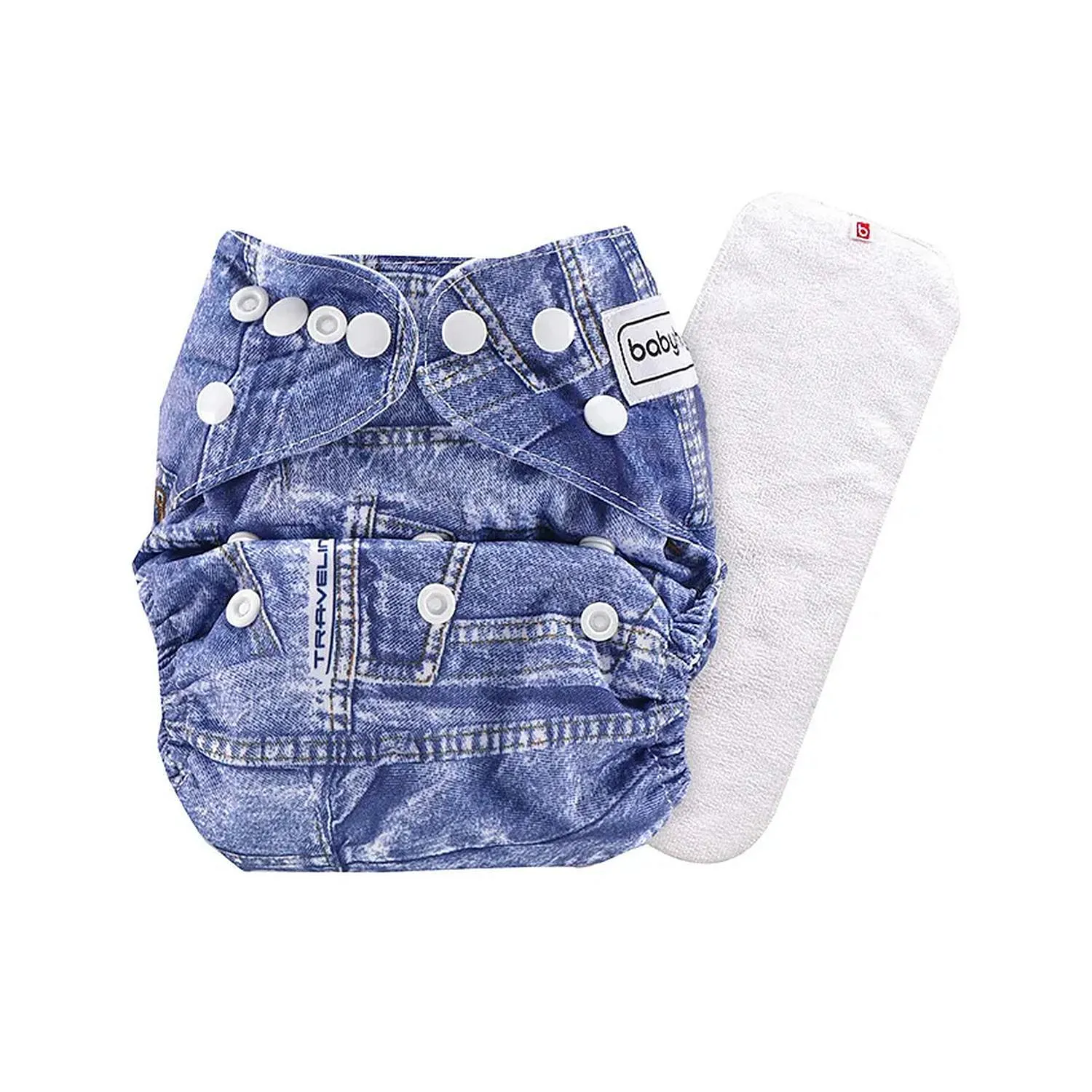 Babyhug free-size reusable cloth nappy with insert (denim print)