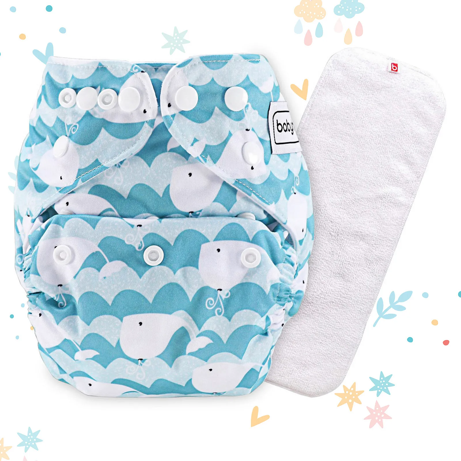 Babyhug free-size reusable cloth nappy with insert (whale print)