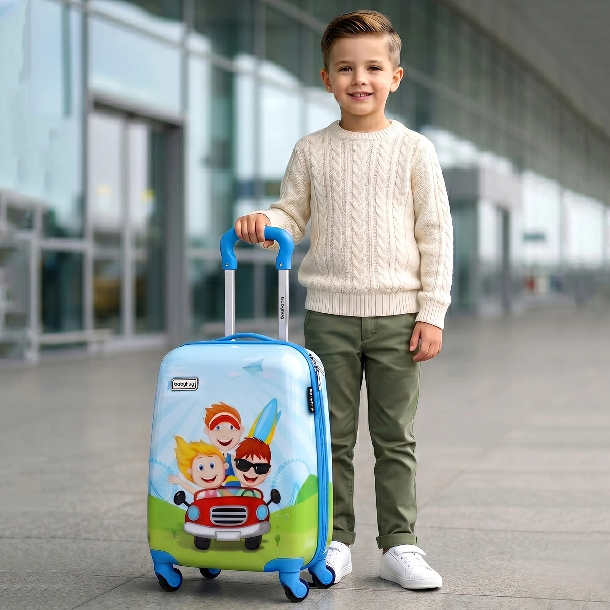 Babyhug Kids Small 1 Day Trip Trolley Bag Car Print - 18 Inches