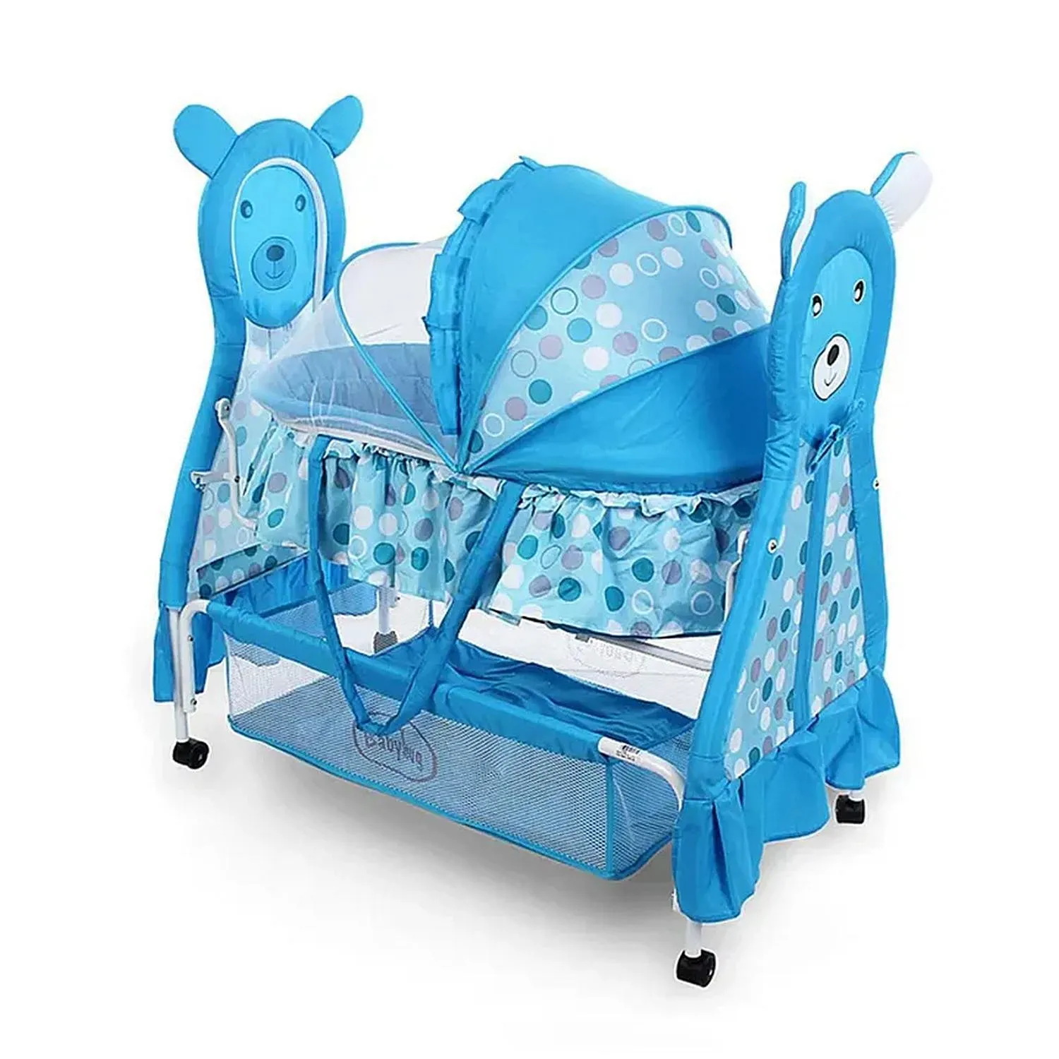 Babyhug Love Teddy Print Bassinet with Swing Lock Function and