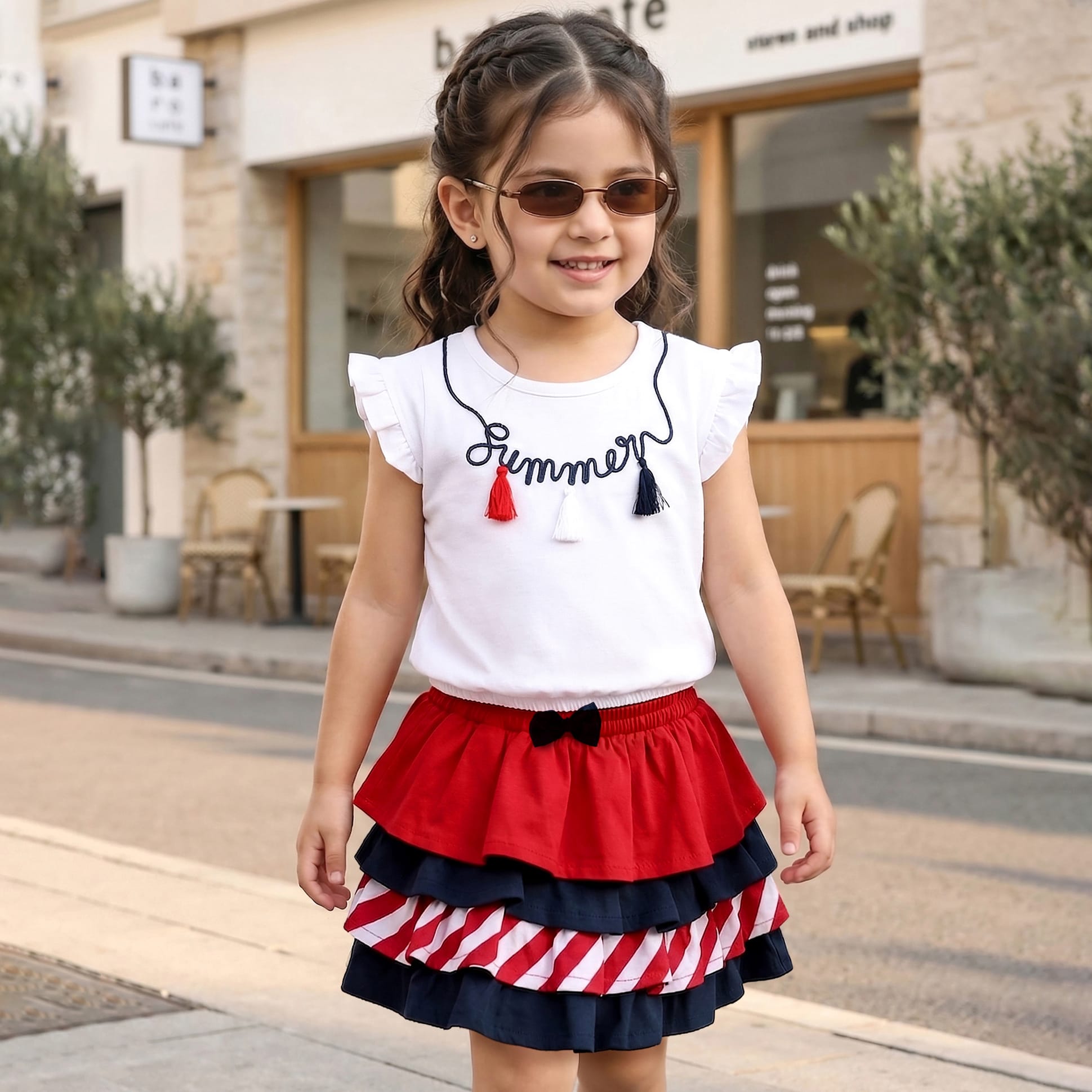 Buy Babyhug Single Jersey Knit Frill Sleeves Top & Skirt Set with